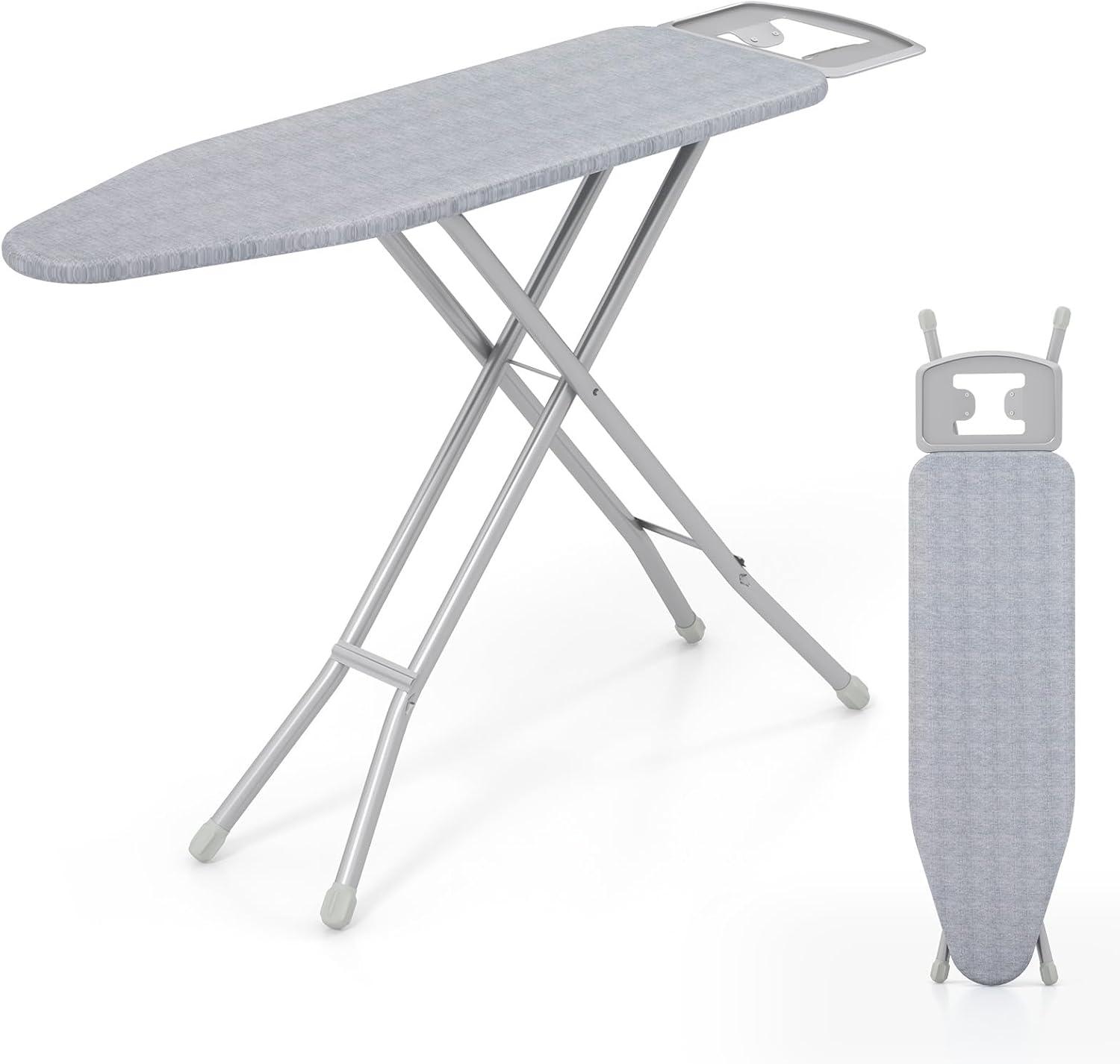 image:imageGiantex Full Size Ironing Board with Iron Rest 57 x 15 Carbon Steel Table with 7Level Height amp Heat Resistant Cover Foldable 4Layer Iron Board for Home Dorm amp Laundry Room GrayGray