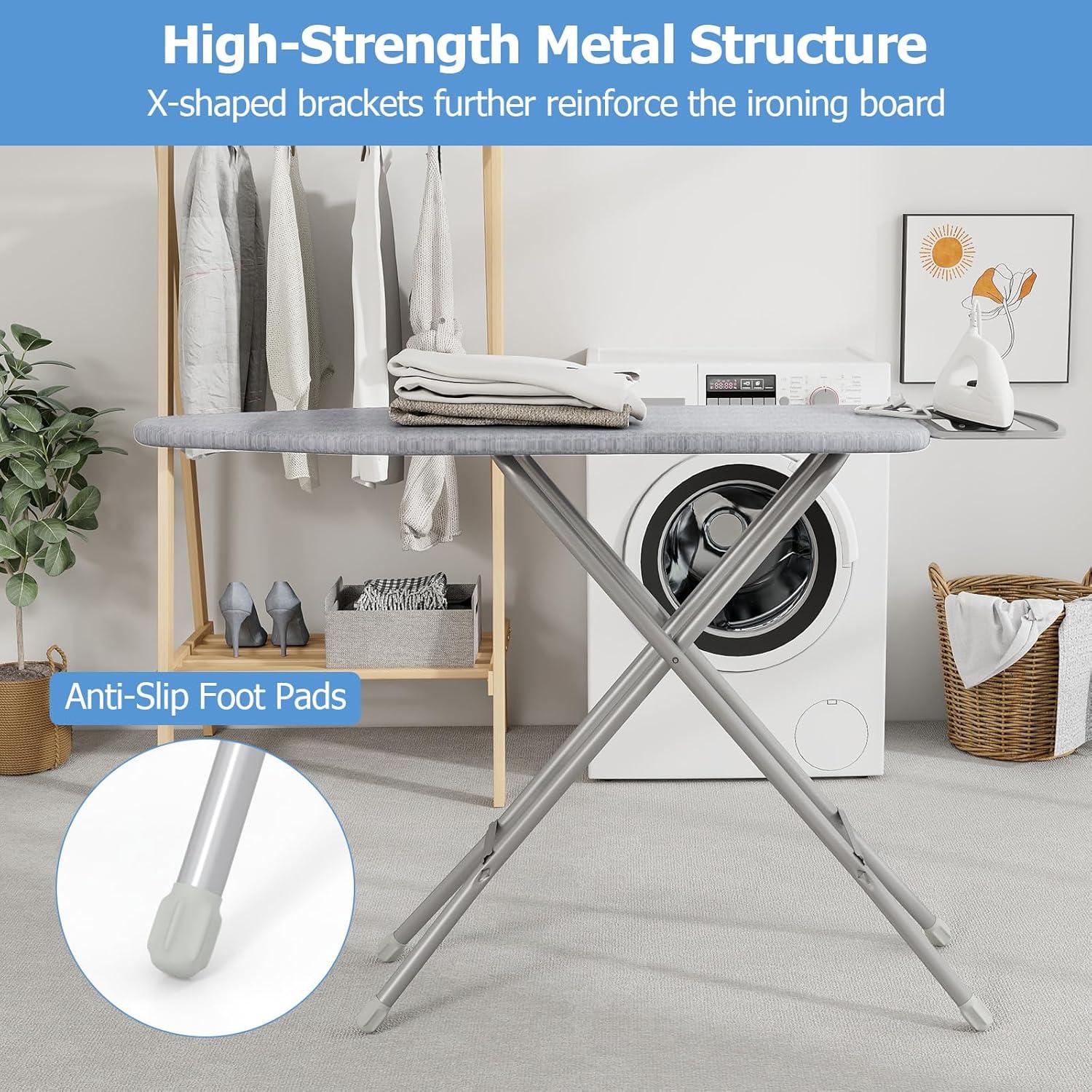 image:imageGiantex Full Size Ironing Board with Iron Rest 57 x 15 Carbon Steel Table with 7Level Height amp Heat Resistant Cover Foldable 4Layer Iron Board for Home Dorm amp Laundry Room GrayGray