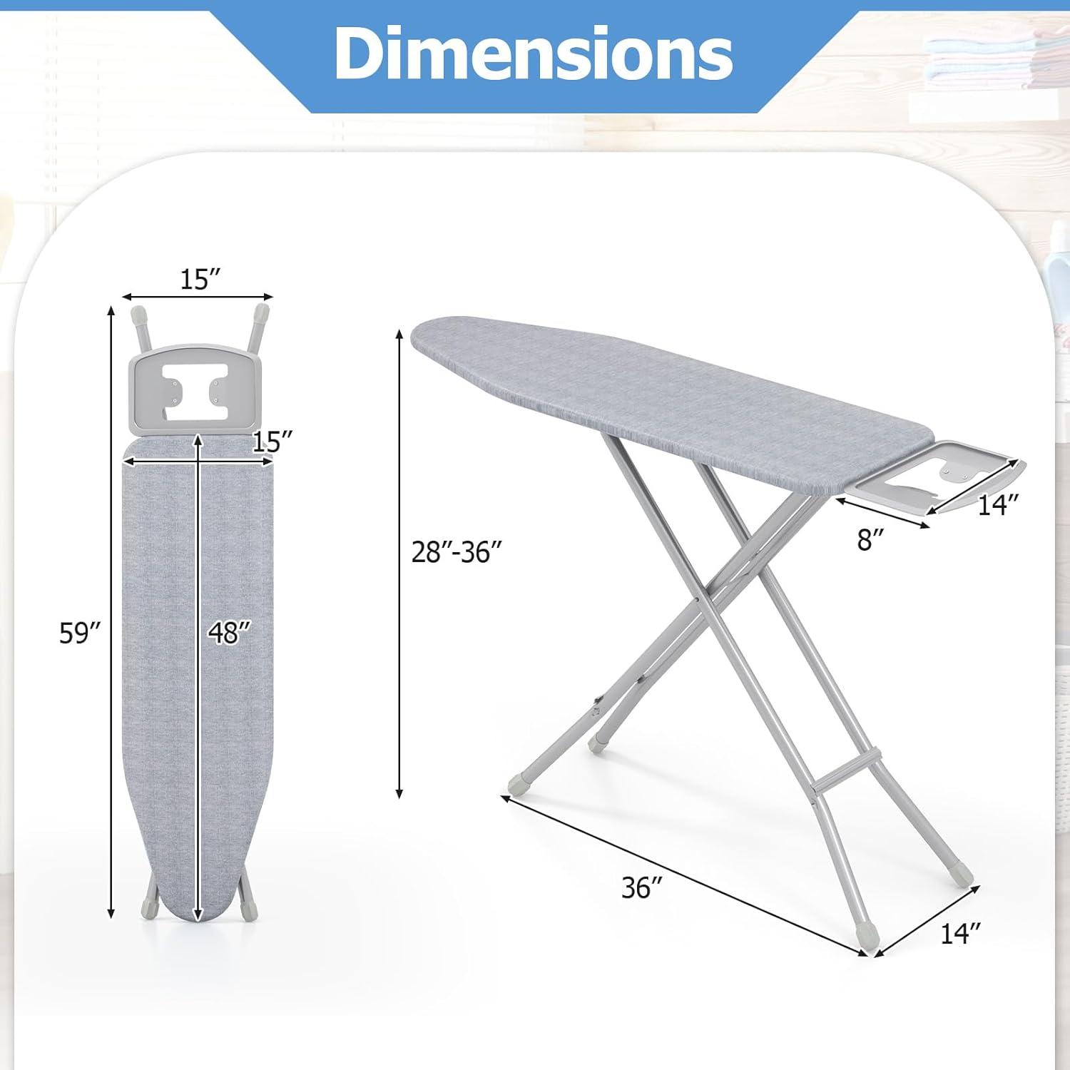 image:imageGiantex Full Size Ironing Board with Iron Rest 57 x 15 Carbon Steel Table with 7Level Height amp Heat Resistant Cover Foldable 4Layer Iron Board for Home Dorm amp Laundry Room GrayGray