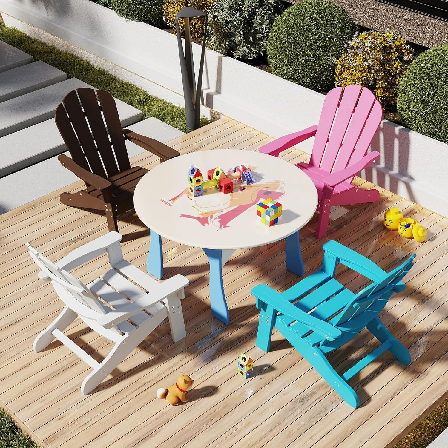 image:imageGiantex HDPE Kids Adirondack Chair AllWeather Lawn Toddler Chair with Ergonomic Design Childrens Outdoor Chair for Toddlers Ages 38 Kids Patio Furniture for Deck Garden 1 TurquoiseTurquoise