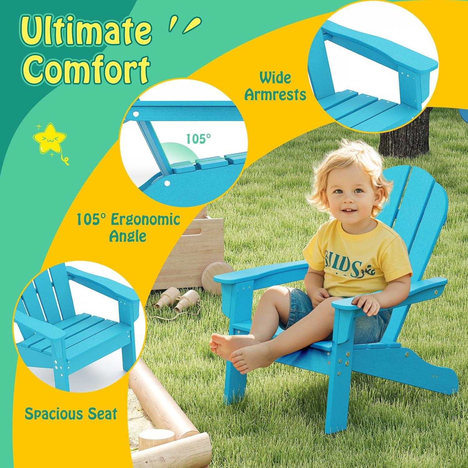 image:imageGiantex HDPE Kids Adirondack Chair AllWeather Lawn Toddler Chair with Ergonomic Design Childrens Outdoor Chair for Toddlers Ages 38 Kids Patio Furniture for Deck Garden 1 TurquoiseTurquoise
