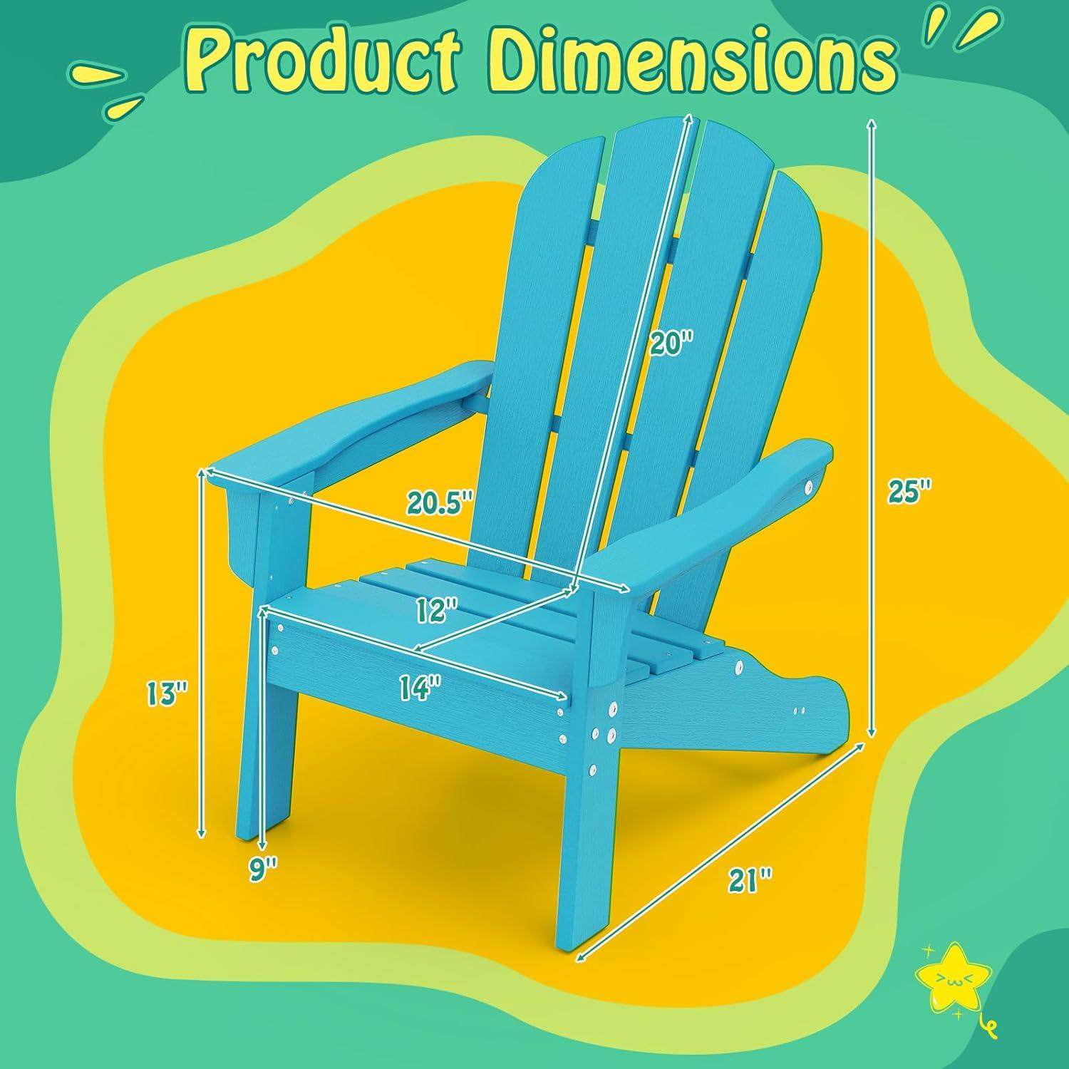 image:imageGiantex HDPE Kids Adirondack Chair AllWeather Lawn Toddler Chair with Ergonomic Design Childrens Outdoor Chair for Toddlers Ages 38 Kids Patio Furniture for Deck Garden 1 TurquoiseTurquoise