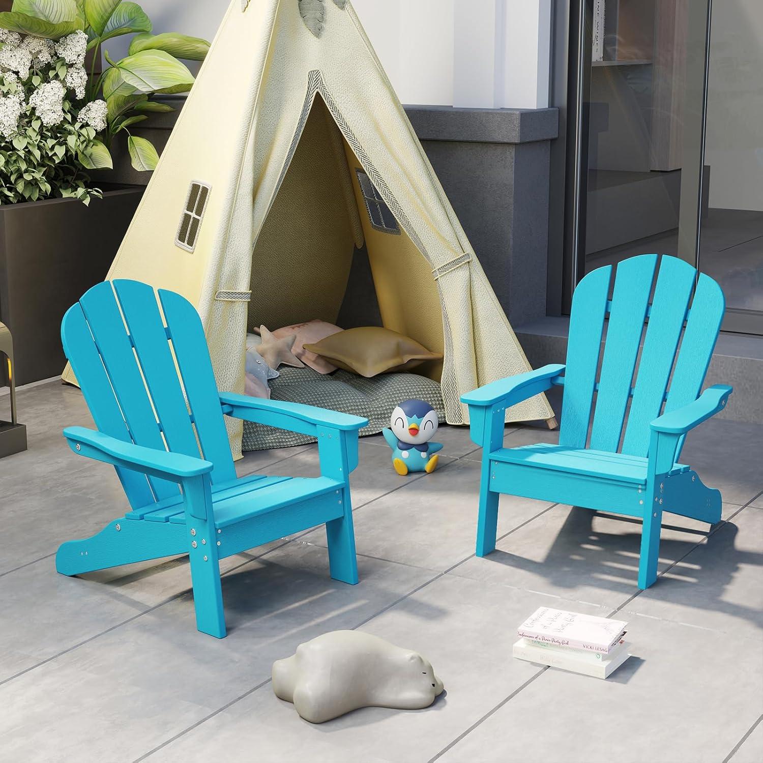image:imageGiantex HDPE Kids Adirondack Chair AllWeather Lawn Toddler Chair with Ergonomic Design Childrens Outdoor Chair for Toddlers Ages 38 Kids Patio Furniture for Deck Garden 1 TurquoiseTurquoise