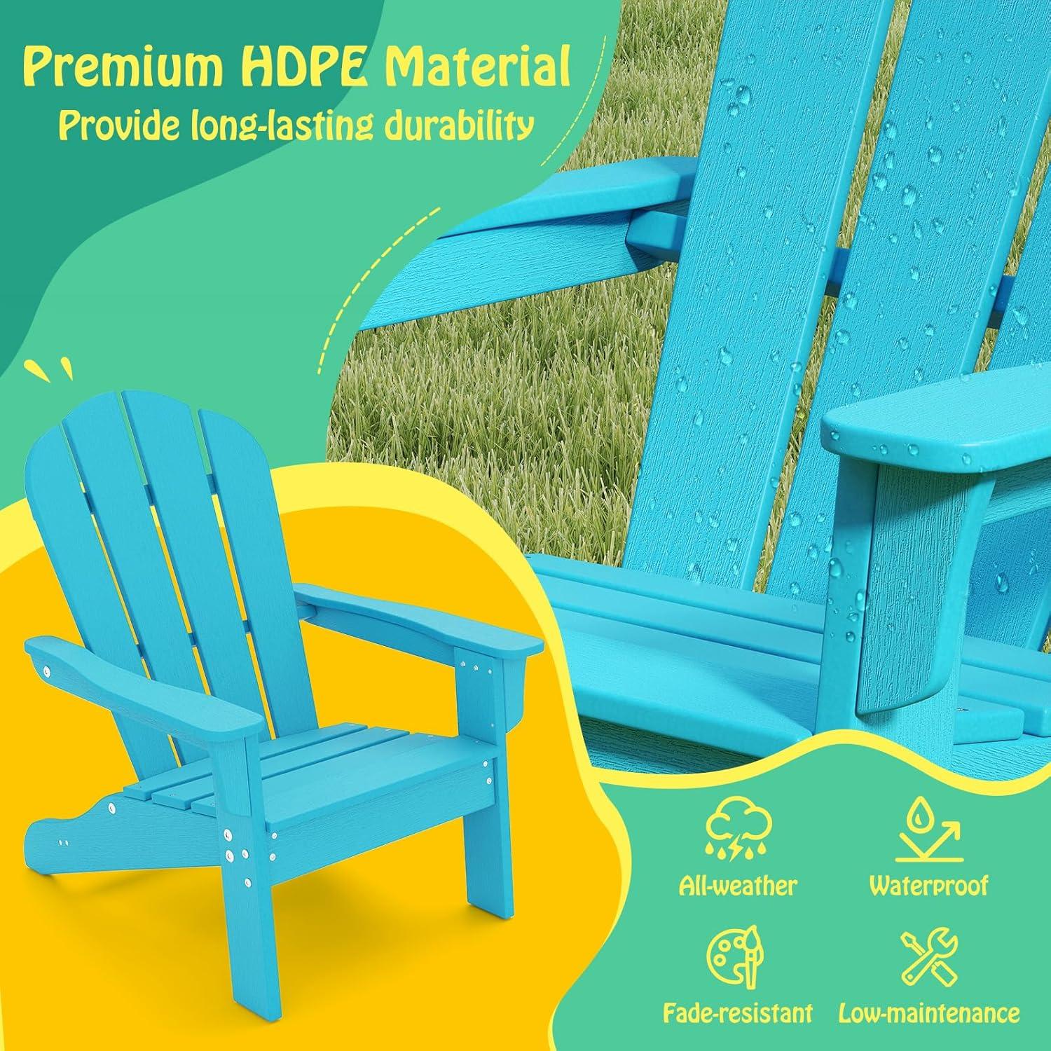 image:imageGiantex HDPE Kids Adirondack Chair AllWeather Lawn Toddler Chair with Ergonomic Design Childrens Outdoor Chair for Toddlers Ages 38 Kids Patio Furniture for Deck Garden 1 TurquoiseTurquoise