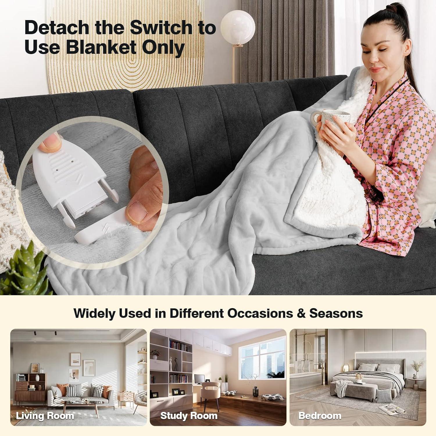 image:imageGiantex Heated Blanket Electric Throw DoubleSided Electric Blanket with 5 Heat Settings 3Hour Auto Shut Off Flannel amp Cashmere Throw Blanket Machine Washable 50 x 60 Heating Blanket Gray