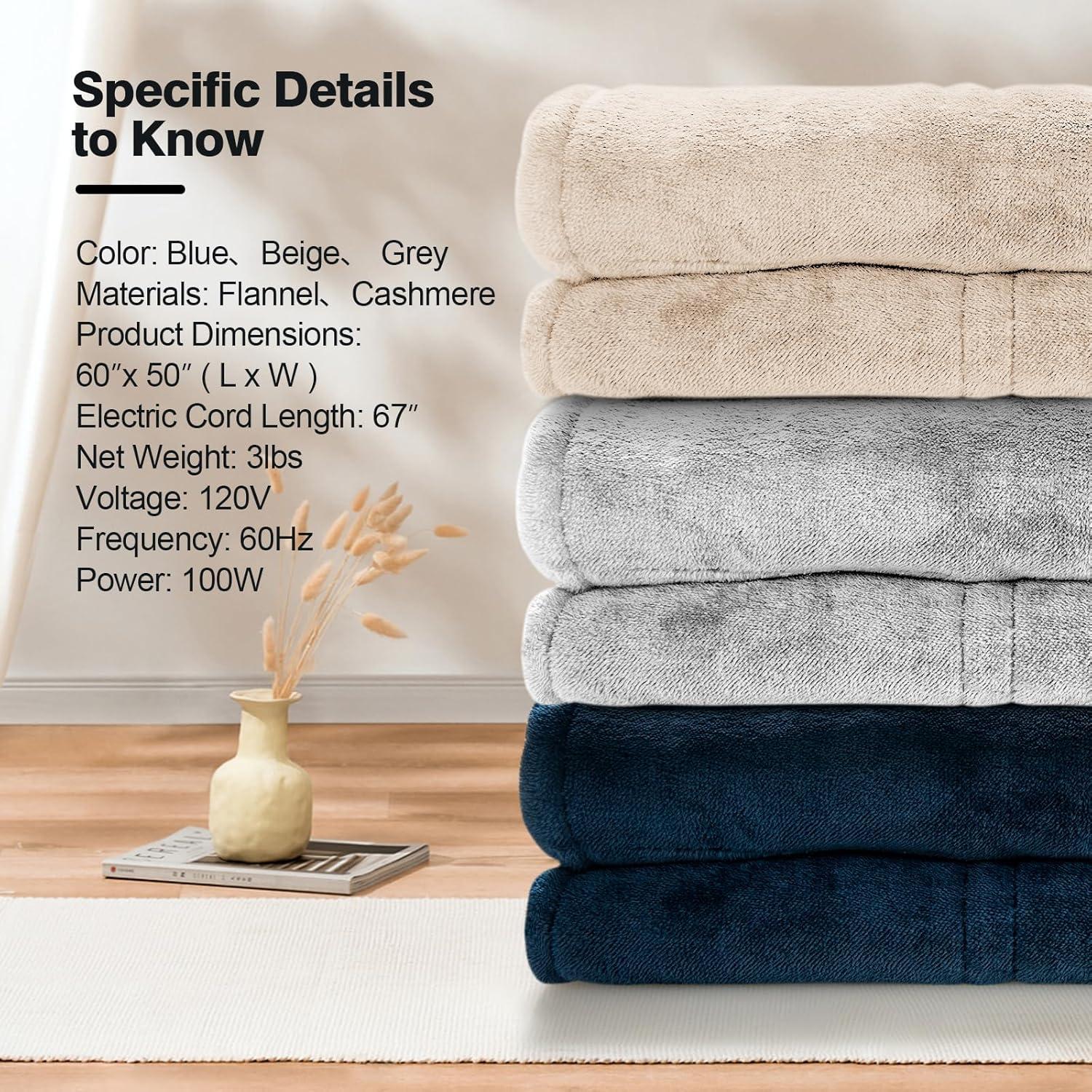image:imageGiantex Heated Blanket Electric Throw DoubleSided Electric Blanket with 5 Heat Settings 3Hour Auto Shut Off Flannel amp Cashmere Throw Blanket Machine Washable 50 x 60 Heating Blanket Gray