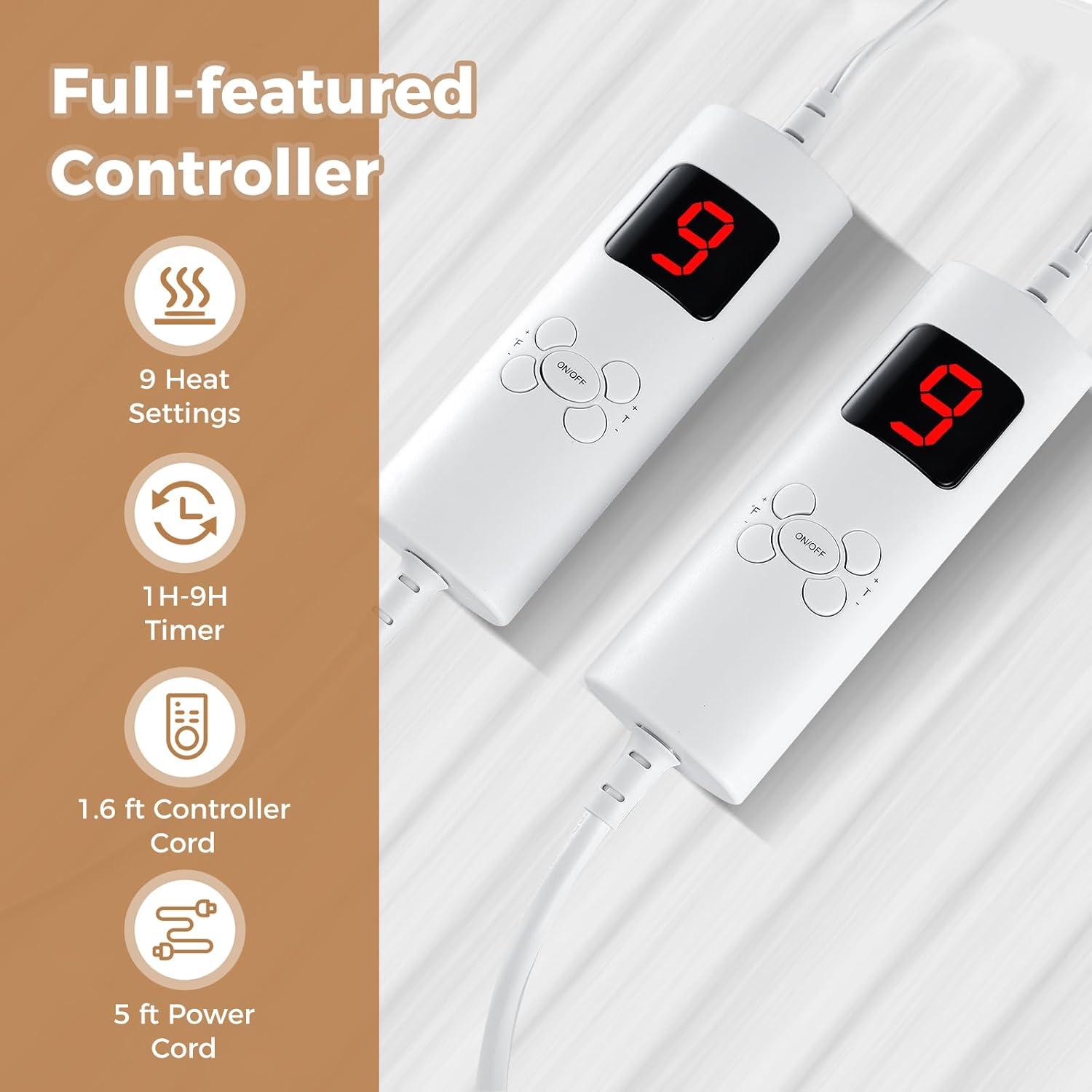 image:imageGiantex Heated Mattress Pad King Electric Mattress Cover wDual Control 9 Heat Settings 9H Timer Overheat Protection Heating Bed Toppers Fit up to 10 Deep Pocket Machine Washable Bed WarmerQueen