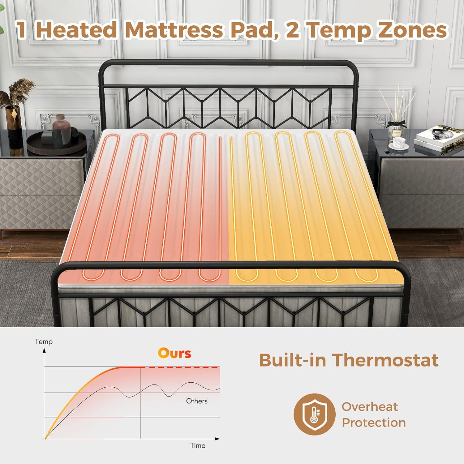 image:imageGiantex Heated Mattress Pad King Electric Mattress Cover wDual Control 9 Heat Settings 9H Timer Overheat Protection Heating Bed Toppers Fit up to 10 Deep Pocket Machine Washable Bed WarmerQueen