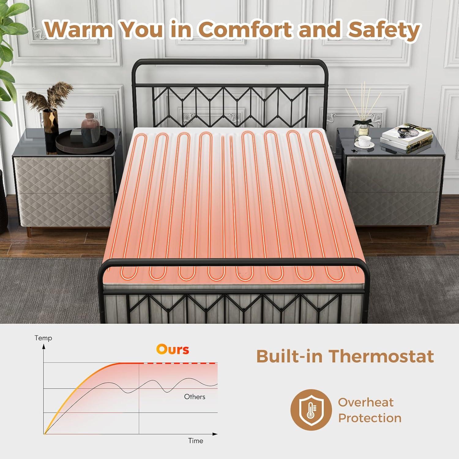 image:imageGiantex Heated Mattress Pad King Electric Mattress Cover wDual Control 9 Heat Settings 9H Timer Overheat Protection Heating Bed Toppers Fit up to 10 Deep Pocket Machine Washable Bed WarmerTwin