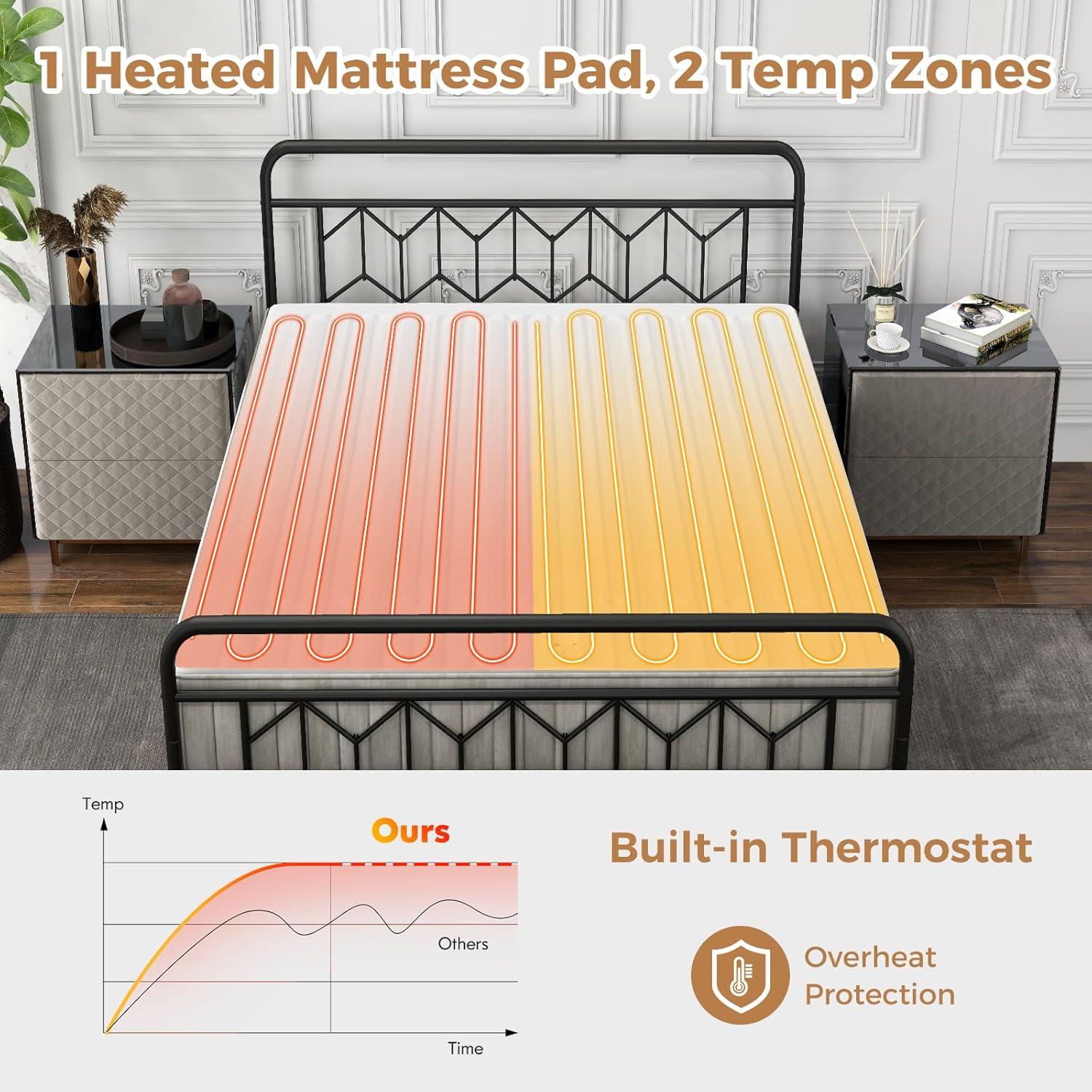image:imageGiantex Heated Mattress Pad Machine Washable Bed Warmer with Single Controller 9 Heat Setting 9Hour Auto Off Overheat Protection Fit Up to 10 Electric Mattress Pad White Twin Size 76 x 39White