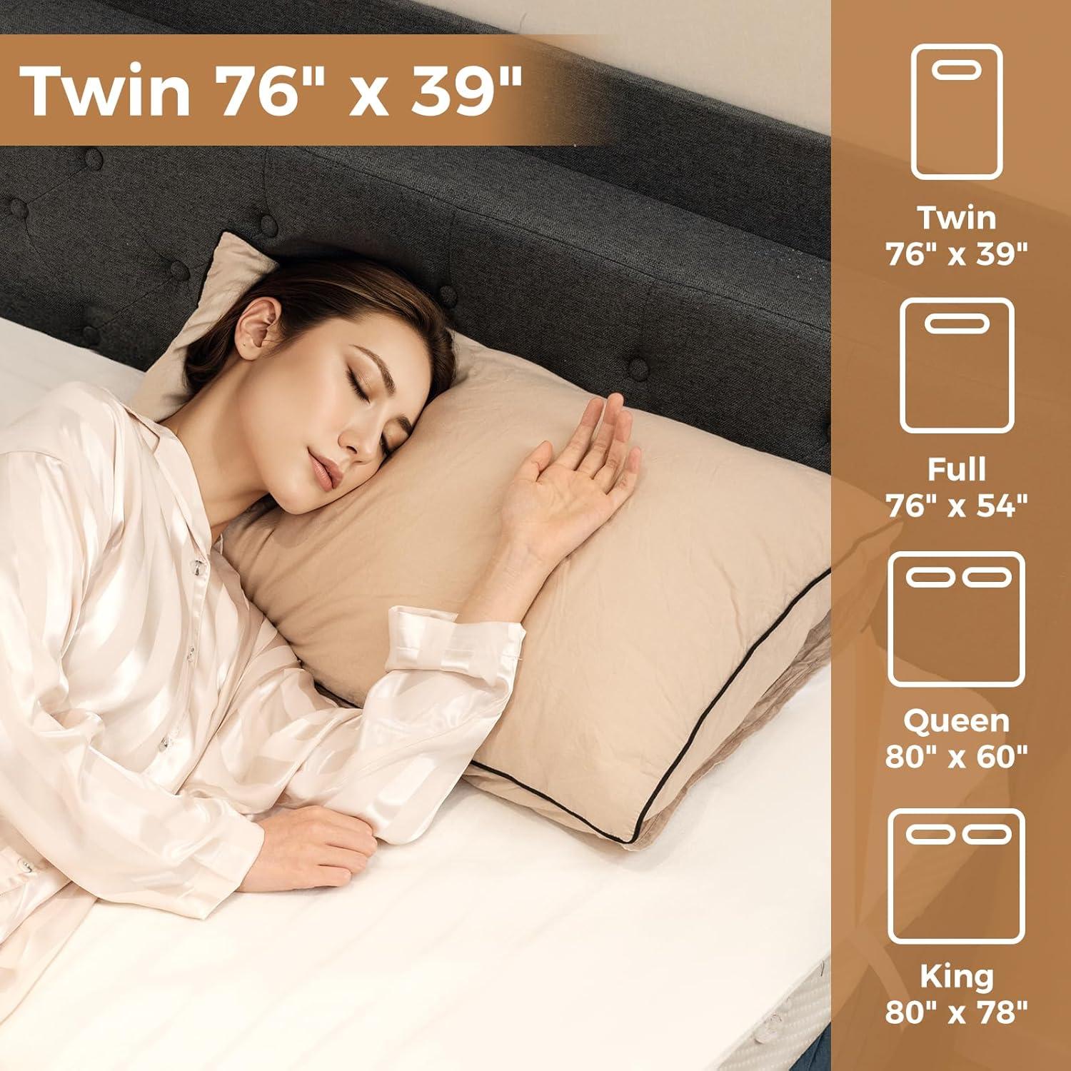 image:imageGiantex Heated Mattress Pad Machine Washable Bed Warmer with Single Controller 9 Heat Setting 9Hour Auto Off Overheat Protection Fit Up to 10 Electric Mattress Pad White Twin Size 76 x 39White