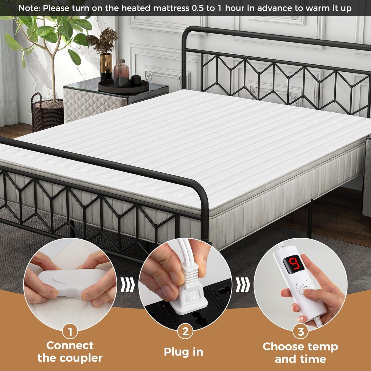 image:imageGiantex Heated Mattress Pad Machine Washable Bed Warmer with Single Controller 9 Heat Setting 9Hour Auto Off Overheat Protection Fit Up to 10 Electric Mattress Pad White Twin Size 76 x 39White