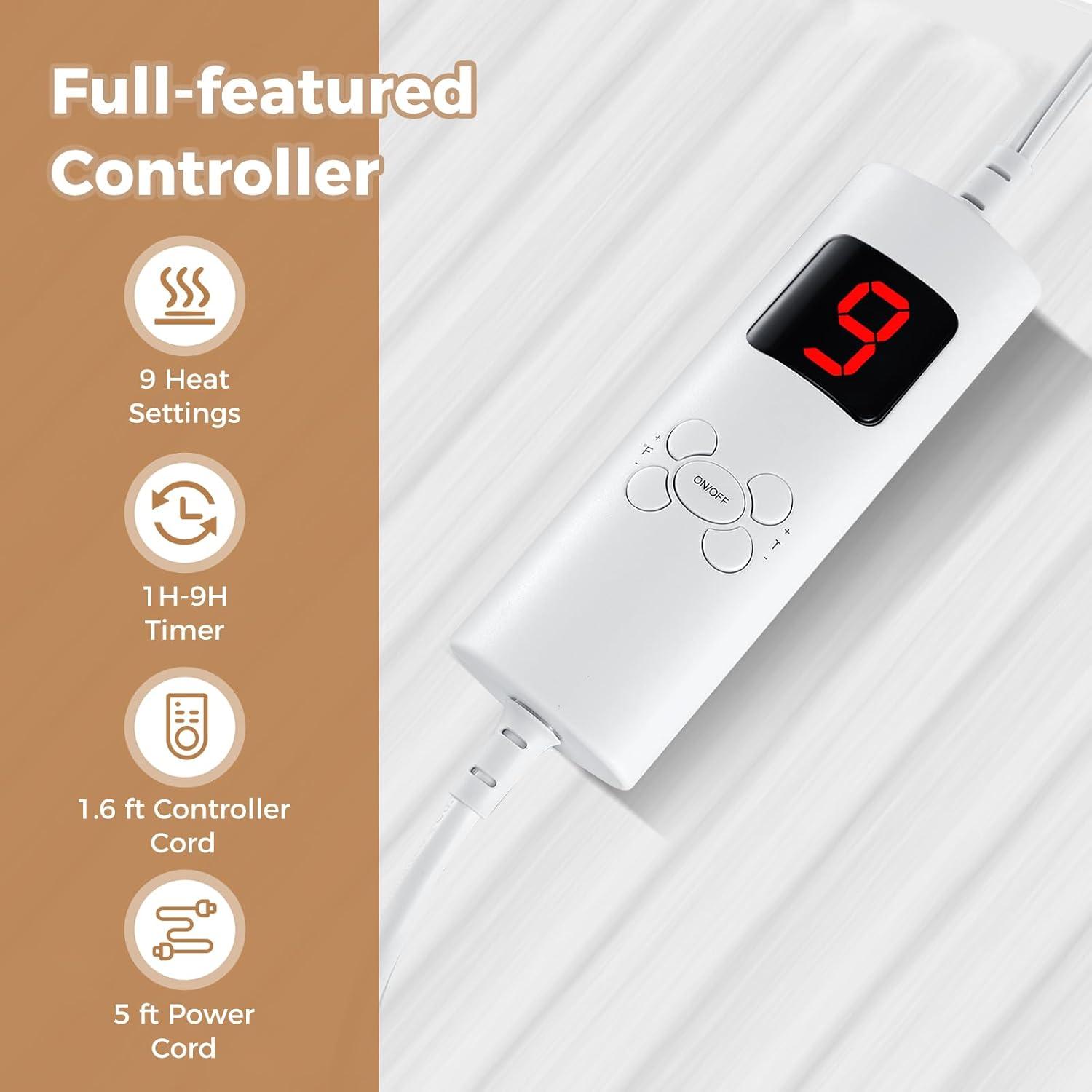 image:imageGiantex Heated Mattress Pad Machine Washable Bed Warmer with Single Controller 9 Heat Setting 9Hour Auto Off Overheat Protection Fit Up to 10 Electric Mattress Pad White Twin Size 76 x 39White