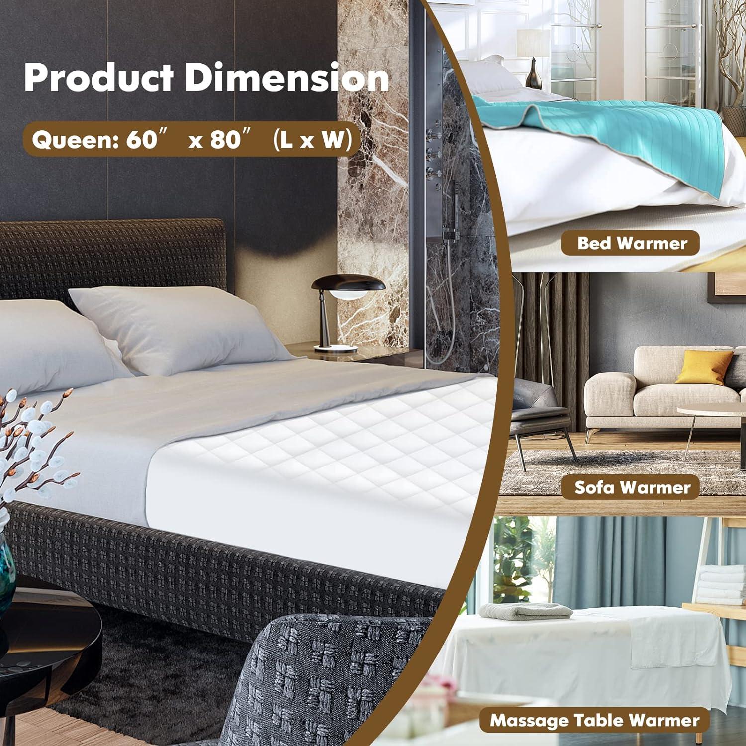 image:imageGiantex Heated Mattress Pad Queen 60 x 80 Quilted Electric Bed Warmer w 10 Heating Levels 8H Auto Off 112H Timer Double Controller Overheat Protection Electric Mattress PadQueen