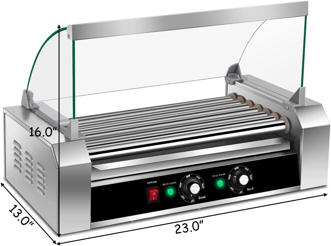 image:imageGiantex Hot Dog Roller Machine 7 NonStick Rollers 18 Hot Dog Sausage Grill Cooker Machine with Removable Stainless Steel Drip Tray and Glass Hood Cover Commercial Household Hot Dog Rotisserie23Lx13Wx16H