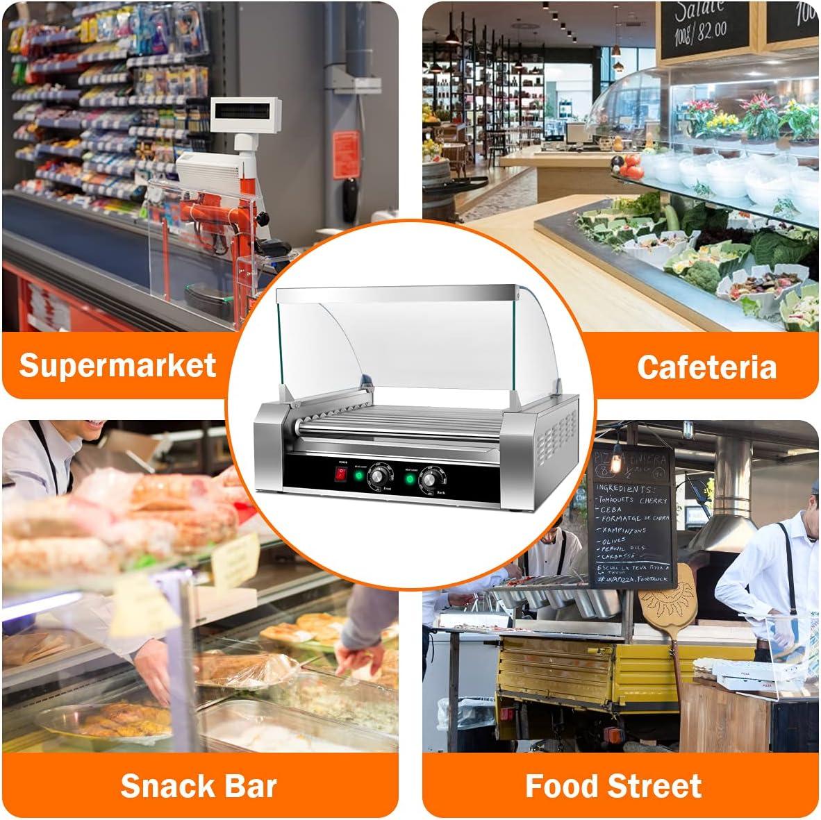 image:imageGiantex Hot Dog Roller Machine 7 NonStick Rollers 18 Hot Dog Sausage Grill Cooker Machine with Removable Stainless Steel Drip Tray and Glass Hood Cover Commercial Household Hot Dog Rotisserie23Lx19Wx17H