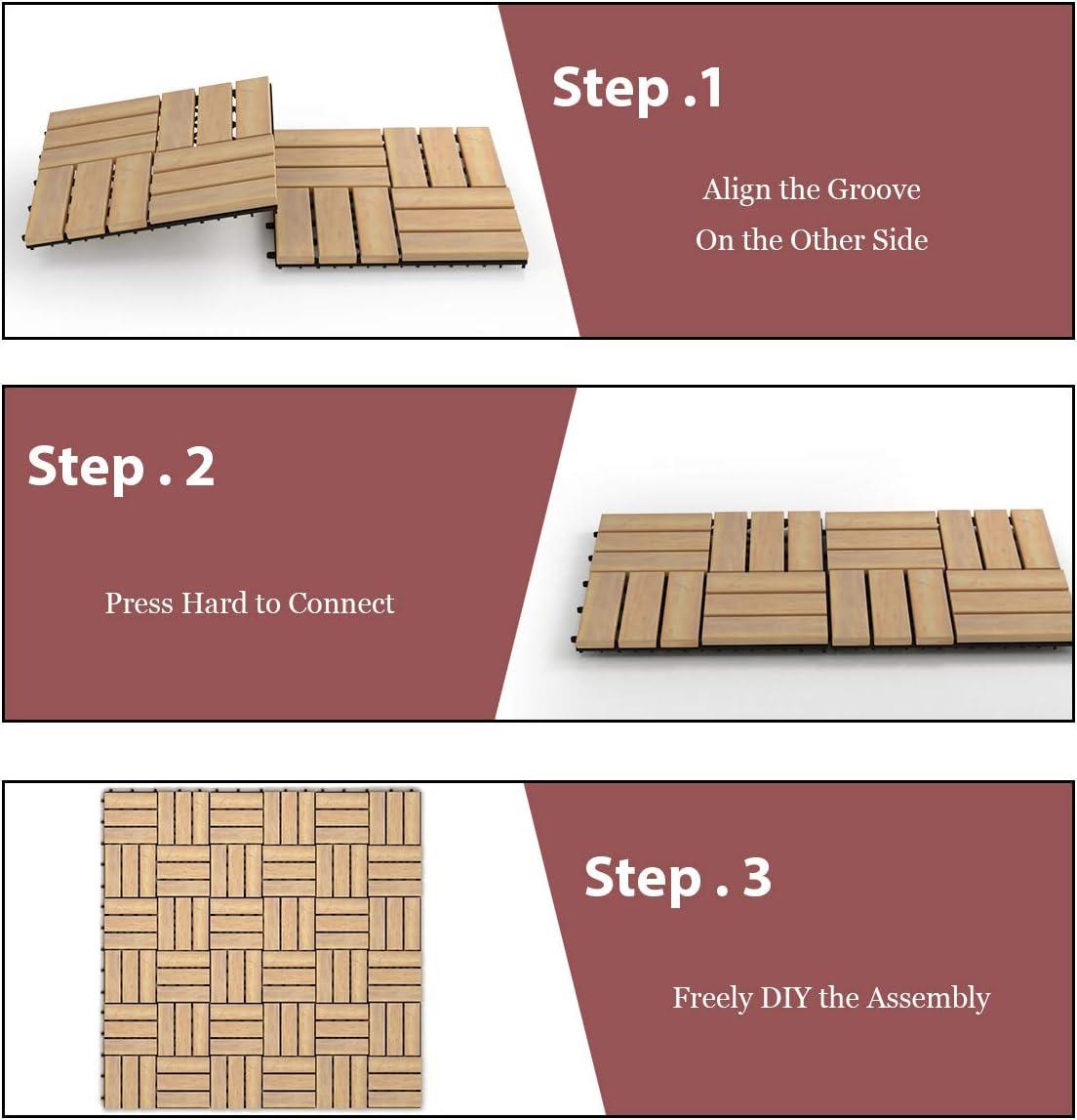image:imageGiantex Interlocking Patio Deck Tiles Acacia Wood Deck Tiles Tools Free Assembly Wood Composite Patio Pavers Pack of 10 Outdoor and Indoor Flooring Tiles 12 x 12 Checker PatternChecker Pattern