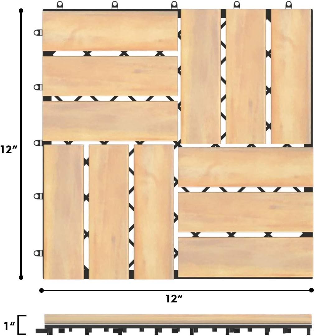 image:imageGiantex Interlocking Patio Deck Tiles Acacia Wood Deck Tiles Tools Free Assembly Wood Composite Patio Pavers Pack of 10 Outdoor and Indoor Flooring Tiles 12 x 12 Checker PatternChecker Pattern