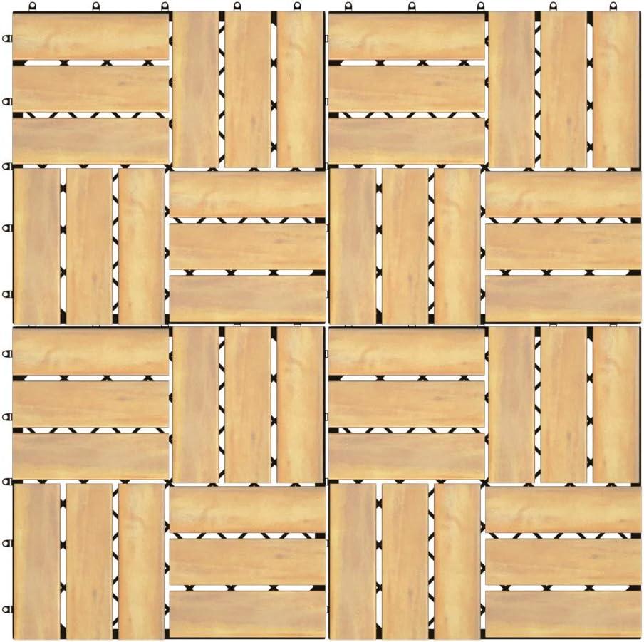 image:imageGiantex Interlocking Patio Deck Tiles Acacia Wood Deck Tiles Tools Free Assembly Wood Composite Patio Pavers Pack of 10 Outdoor and Indoor Flooring Tiles 12 x 12 Checker PatternChecker Pattern