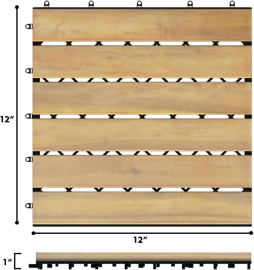 image:imageGiantex Interlocking Patio Deck Tiles Acacia Wood Deck Tiles Tools Free Assembly Wood Composite Patio Pavers Pack of 10 Outdoor and Indoor Flooring Tiles 12 x 12 Checker PatternStripe Pattern