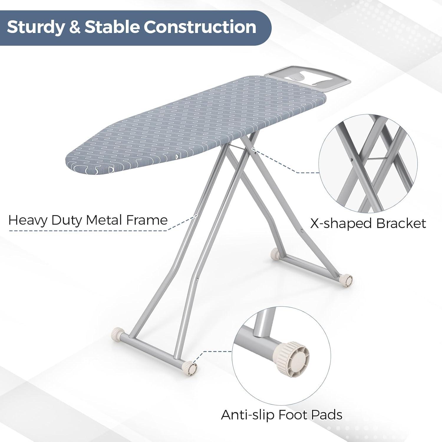 image:imageGiantex Ironing Board with Iron Rest 56 x 165 Carbon Steel Iron Board with 4 Layer Heat Resistant Cover amp Pad 7 Adjustable Heights NonSlip Legs Folding Heavy Duty Ironing Boards Light GrayLight Gray