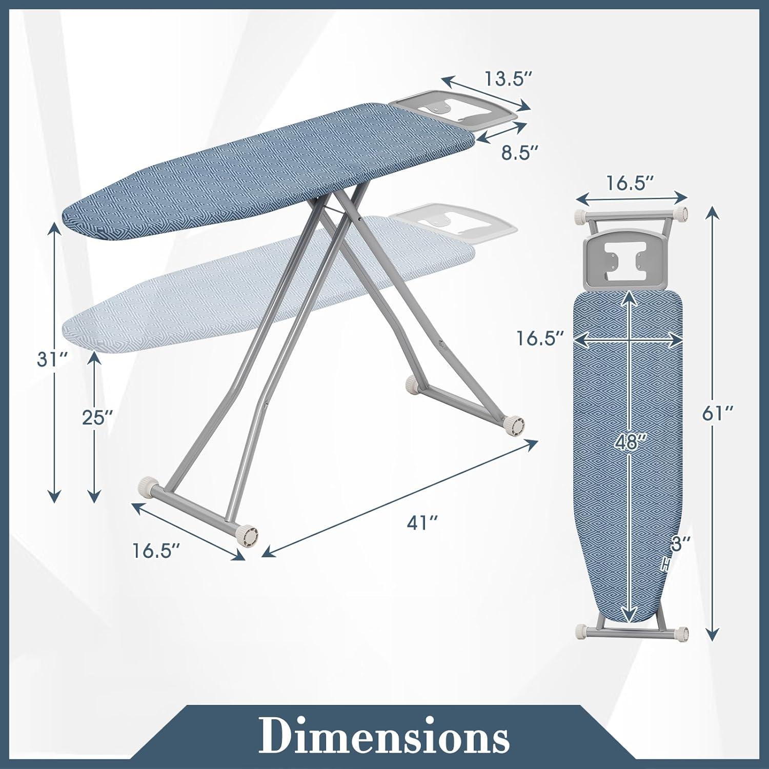 image:imageGiantex Ironing Board with Iron Rest 56 x 165 Carbon Steel Iron Board with 4 Layer Heat Resistant Cover amp Pad 7 Adjustable Heights NonSlip Legs Folding Heavy Duty Ironing Boards Light GrayBlue