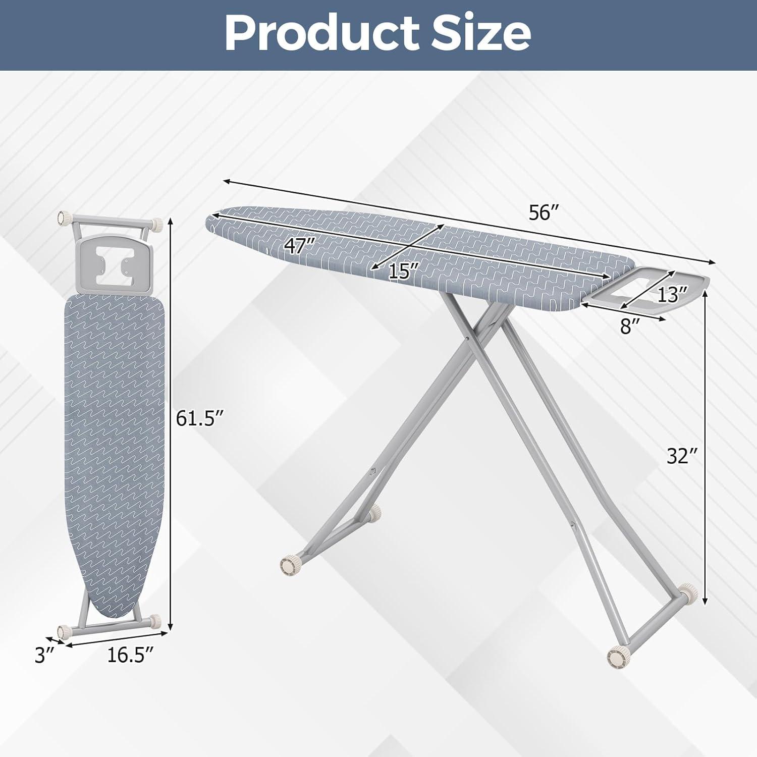 image:imageGiantex Ironing Board with Iron Rest 56 x 165 Carbon Steel Iron Board with 4 Layer Heat Resistant Cover amp Pad 7 Adjustable Heights NonSlip Legs Folding Heavy Duty Ironing Boards Light GrayLight Gray