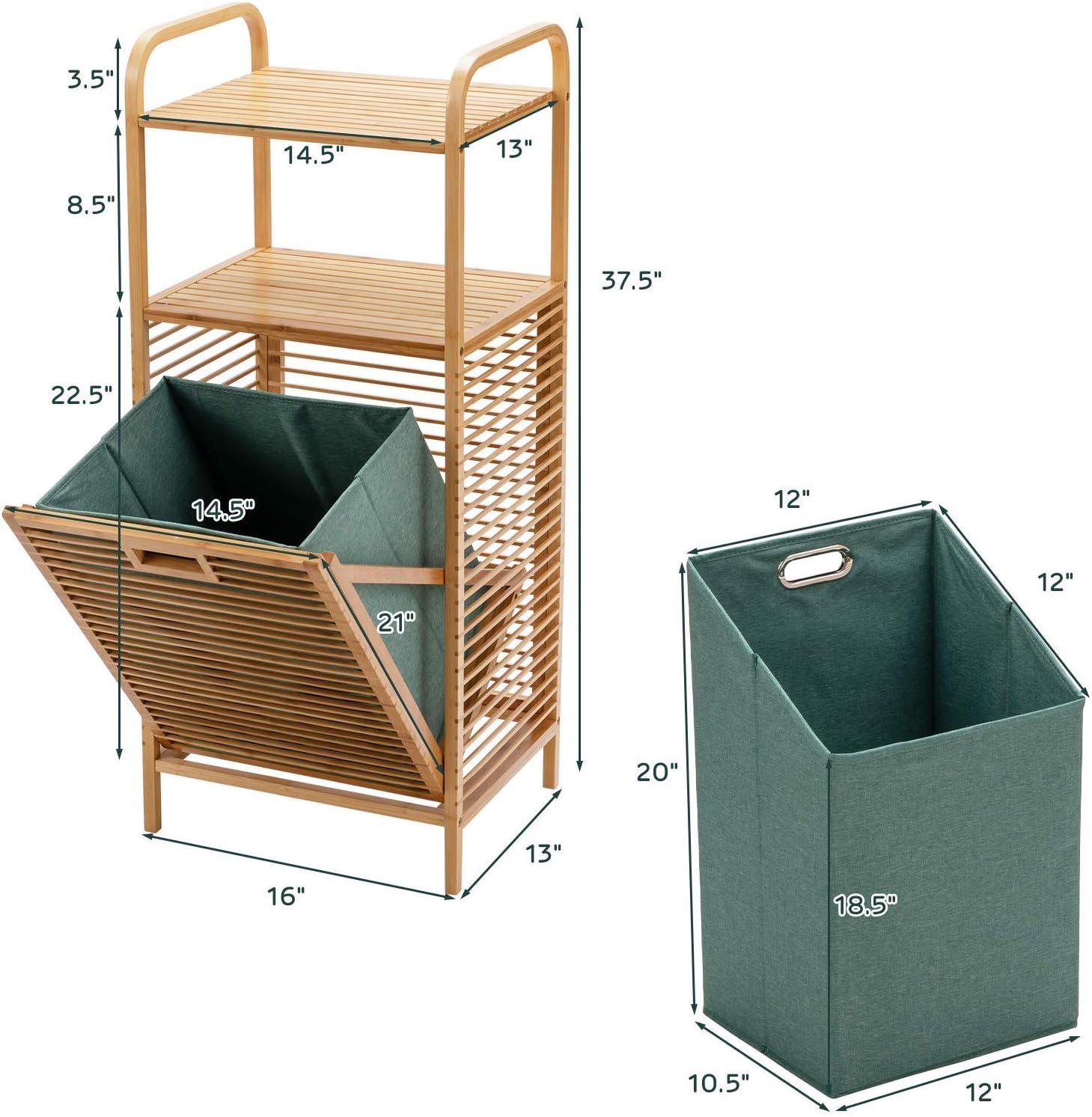 image:imageGiantex Laundry Hamper TiltOut Laundry Linen Hamper Bamboo Freestanding Clothes Basket WShelf amp Removable Liner Storage Laundry Shelf for Bathroom Living Room Bedroom NaturalNaturalGreen