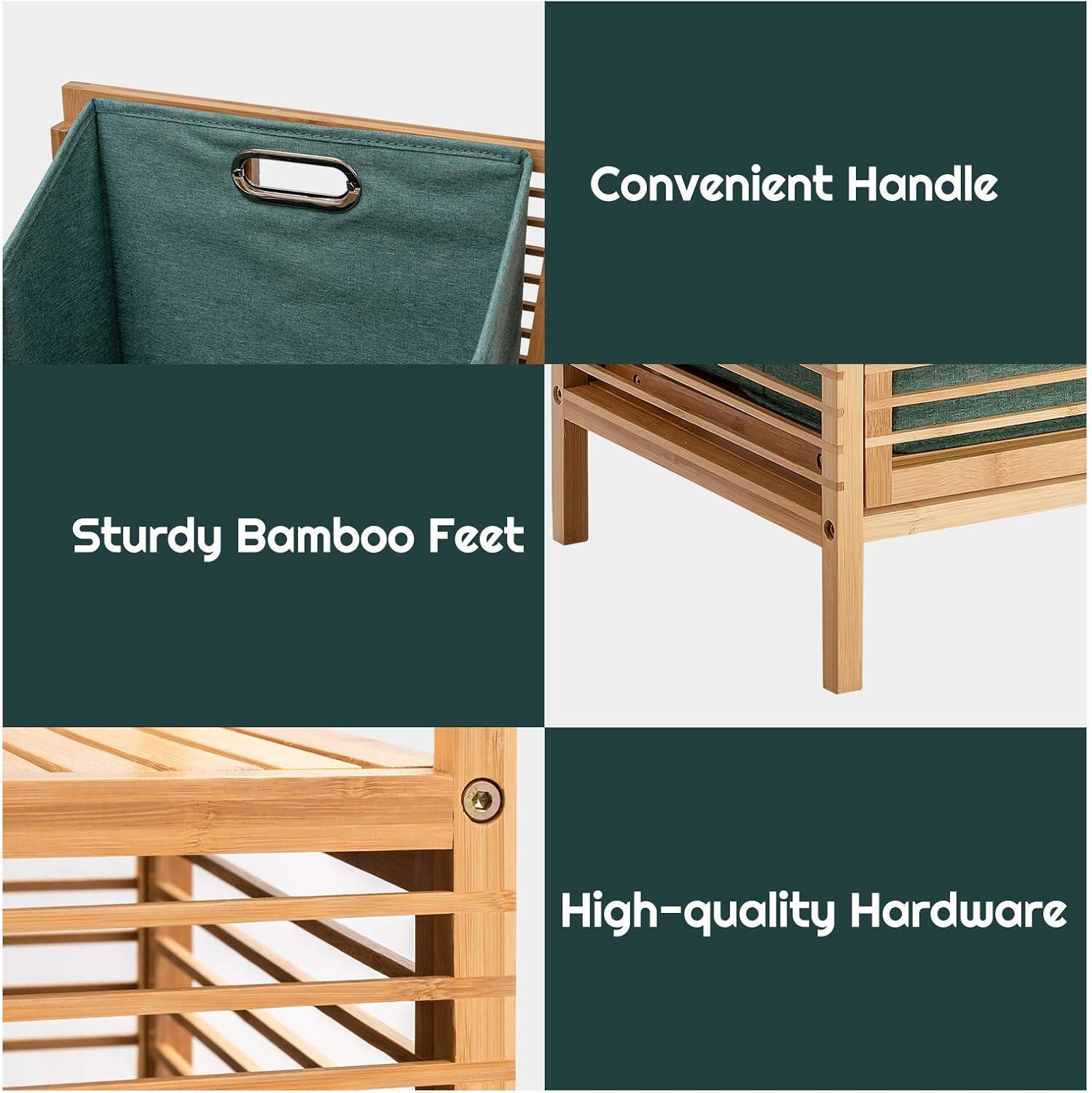 image:imageGiantex Laundry Hamper TiltOut Laundry Linen Hamper Bamboo Freestanding Clothes Basket WShelf amp Removable Liner Storage Laundry Shelf for Bathroom Living Room Bedroom NaturalNaturalGreen