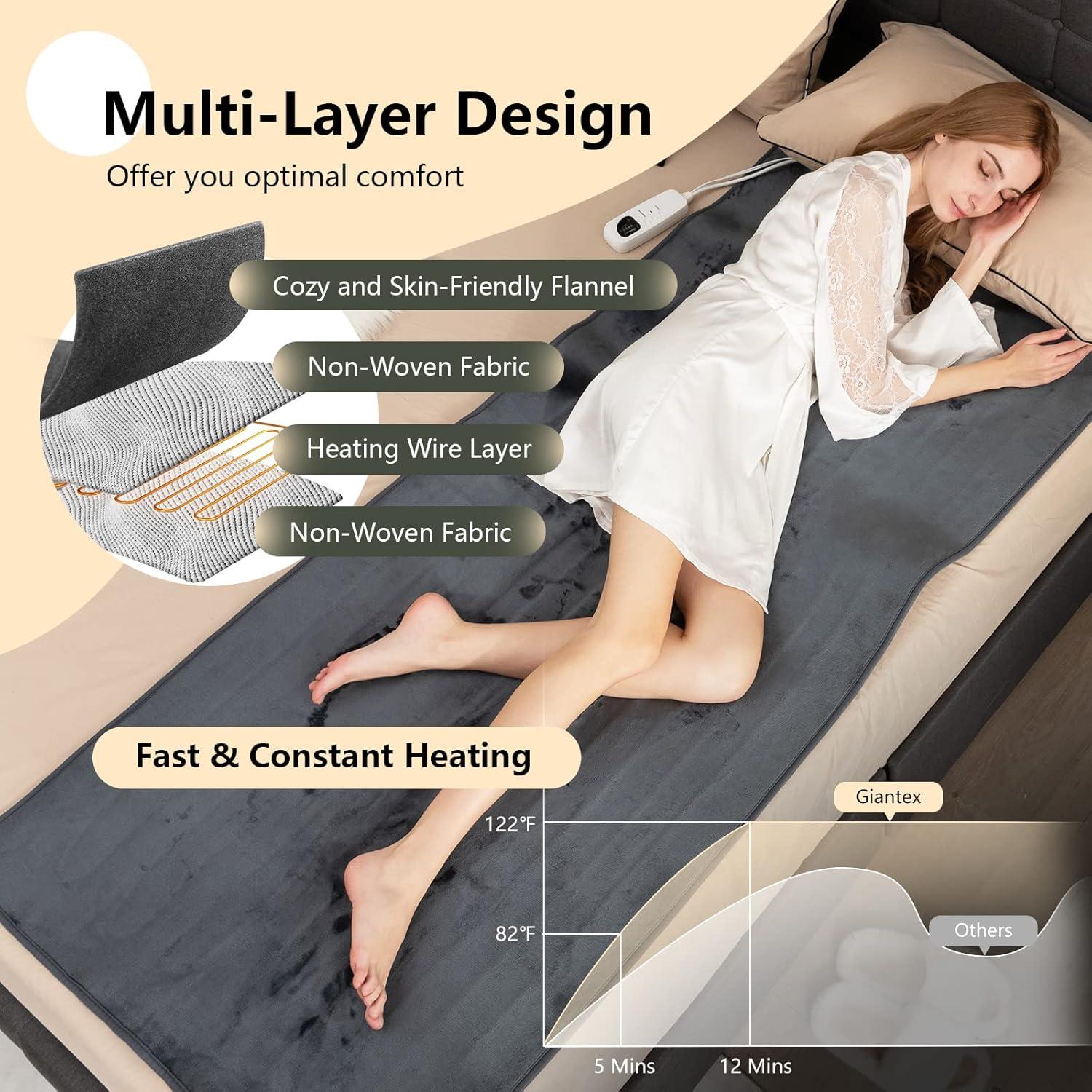 image:imageGiantex Massage Table Warmer Electric Heated Mattress Pad Heating Pad with LowVoltage 5 Modes Temper Control and Timer Fast Heating Detachable Connector Warmer Bed Toppers GreyGrey