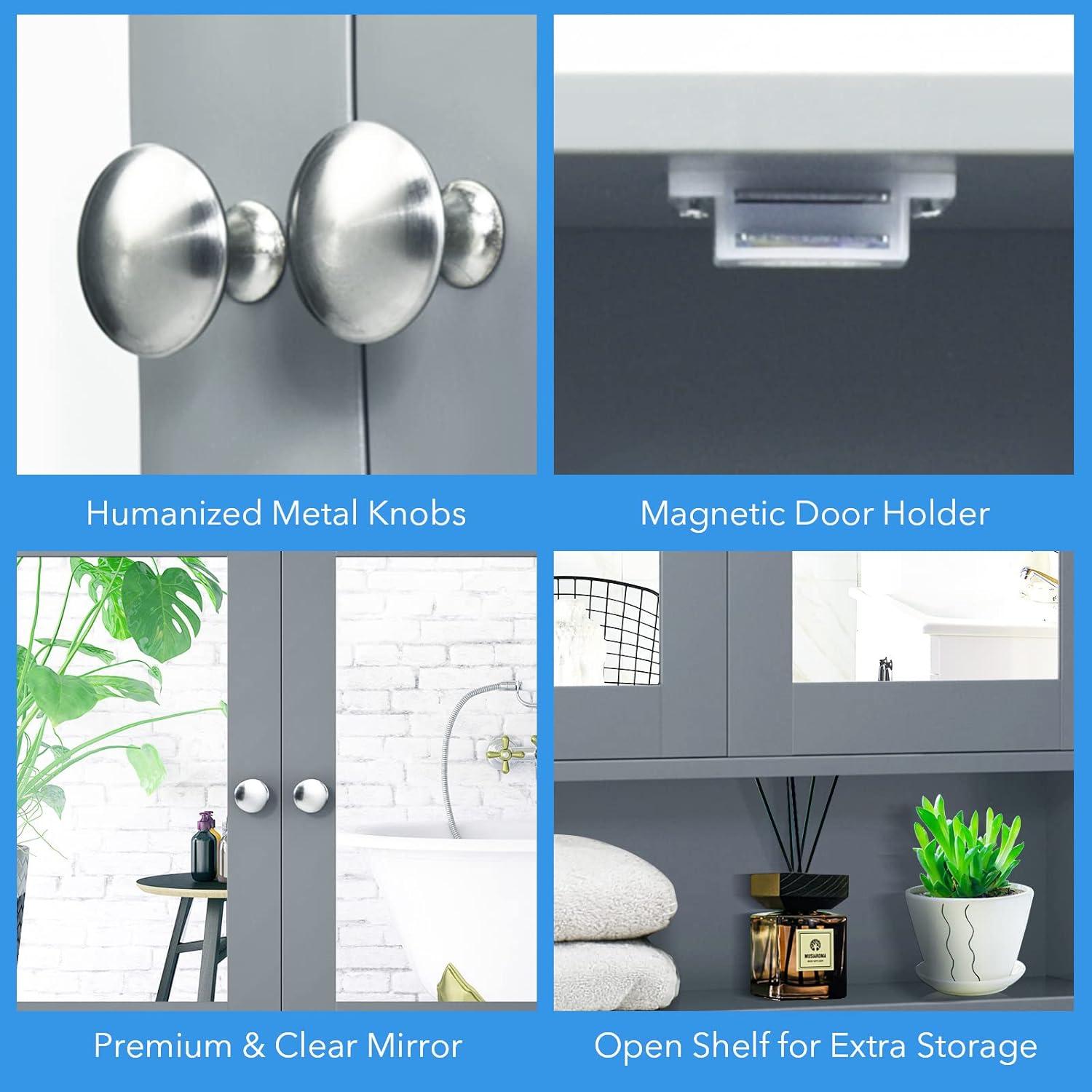 image:imageGiantex Medicine Cabinet Bathroom Wall Cabinet with 2 Mirrored Doors Adjustable Shelf Open Compartment Wall Mounted Cabinet Over The Toilet Storage Cabinet 22 x 5 x 23 Cupboard GreyGrey