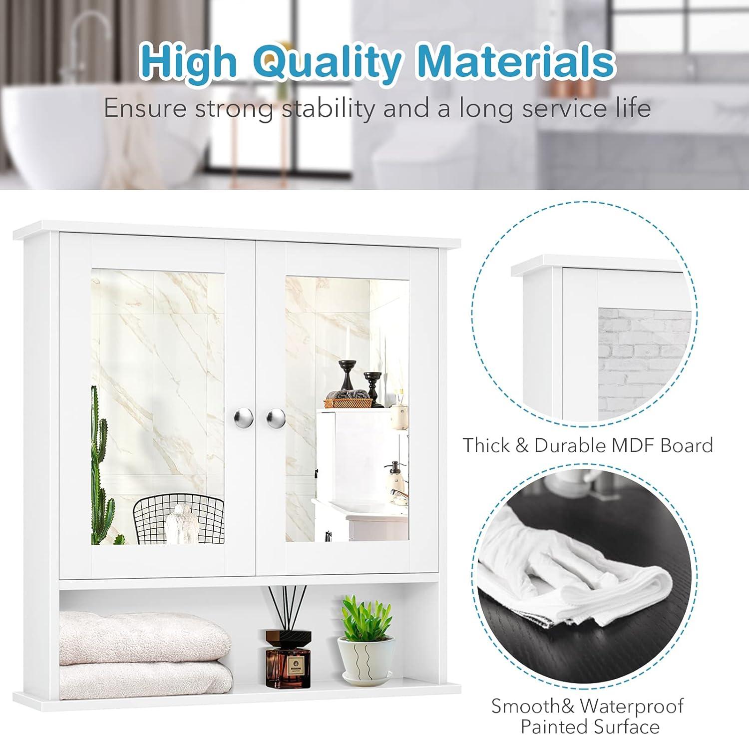 image:imageGiantex Medicine Cabinet Bathroom Wall Cabinet with 2 Mirrored Doors Adjustable Shelf Open Compartment Wall Mounted Cabinet Over The Toilet Storage Cabinet 22 x 5 x 23 Cupboard GreyWhite