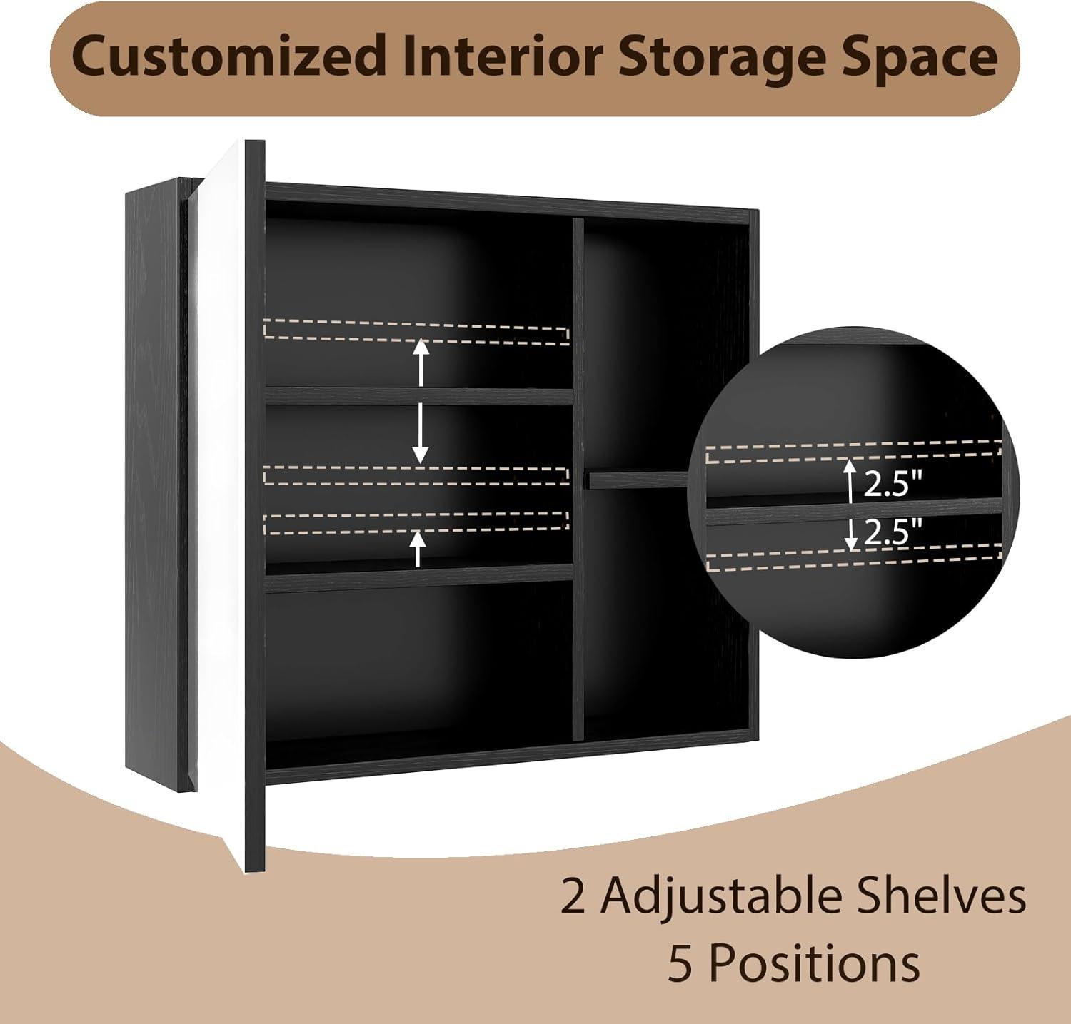 image:imageGiantex Medicine Cabinet Bathroom Wall Cabinet with Mirror Door 2 Adjustable Shelves 2 Open Shelves Vanity Mirrored Cabinet Over The Toilet Storage Cabinet for Laundry Room Entryway WhiteBlack