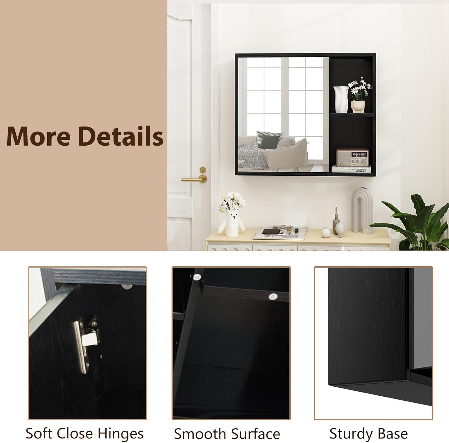 image:imageGiantex Medicine Cabinet Bathroom Wall Cabinet with Mirror Door 2 Adjustable Shelves 2 Open Shelves Vanity Mirrored Cabinet Over The Toilet Storage Cabinet for Laundry Room Entryway WhiteBlack