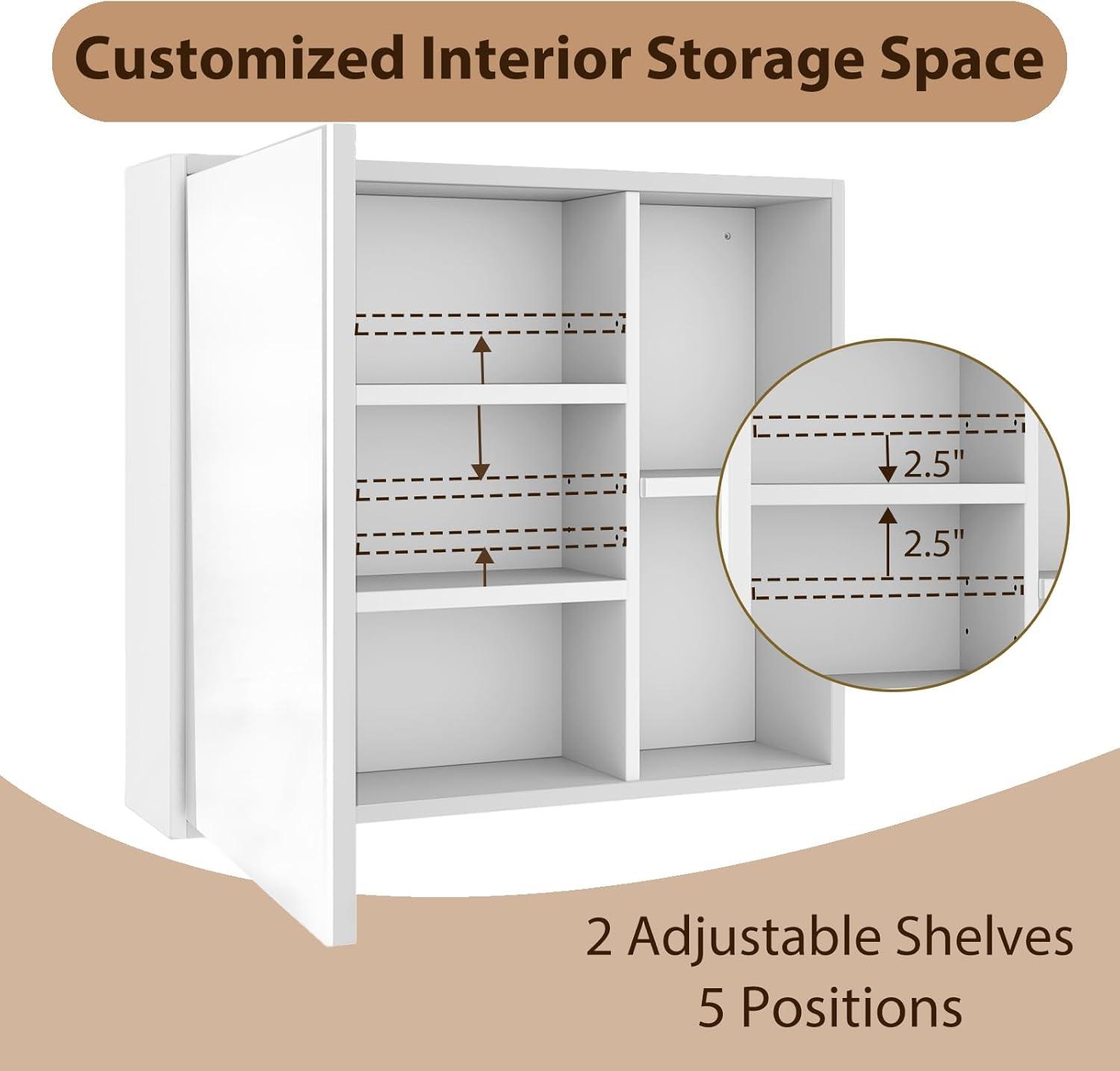 image:imageGiantex Medicine Cabinet Bathroom Wall Cabinet with Mirror Door 2 Adjustable Shelves 2 Open Shelves Vanity Mirrored Cabinet Over The Toilet Storage Cabinet for Laundry Room Entryway WhiteWhite