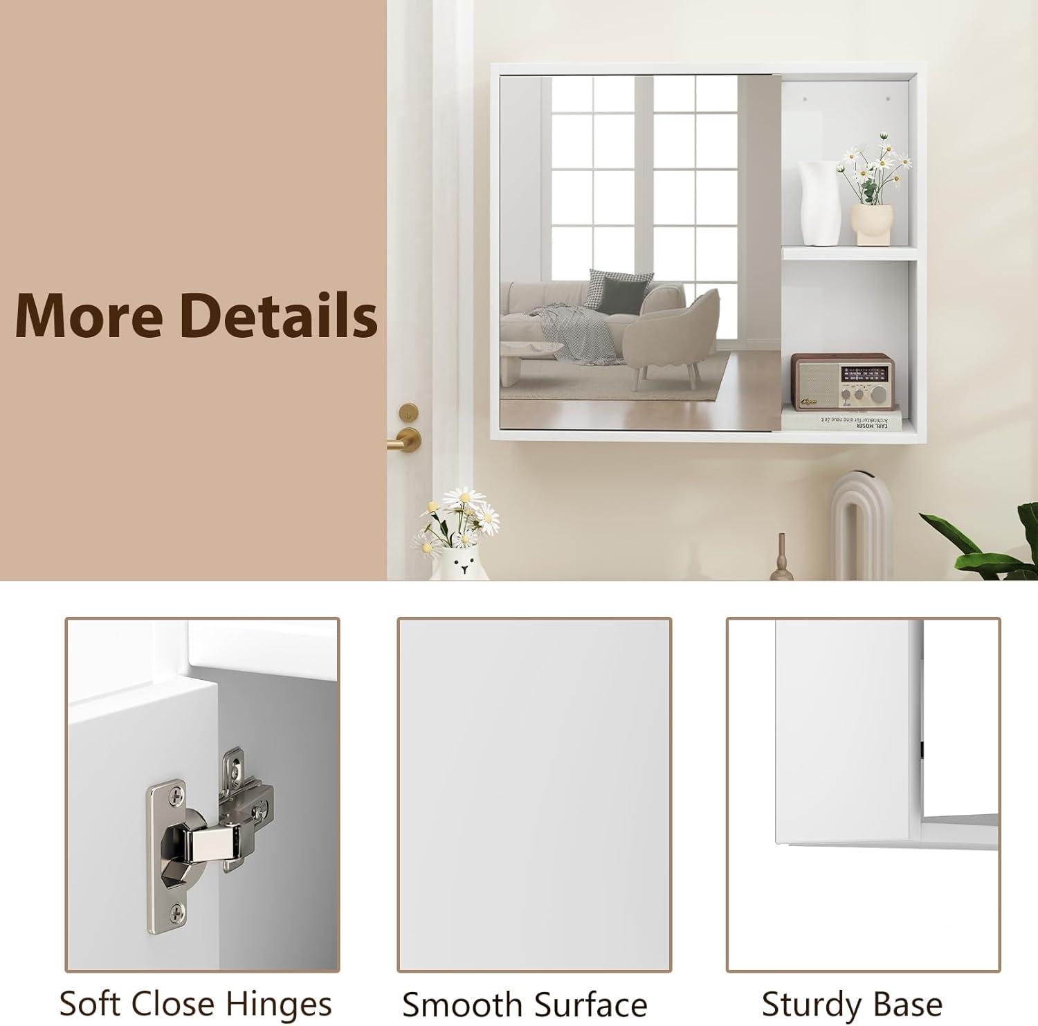 image:imageGiantex Medicine Cabinet Bathroom Wall Cabinet with Mirror Door 2 Adjustable Shelves 2 Open Shelves Vanity Mirrored Cabinet Over The Toilet Storage Cabinet for Laundry Room Entryway WhiteWhite