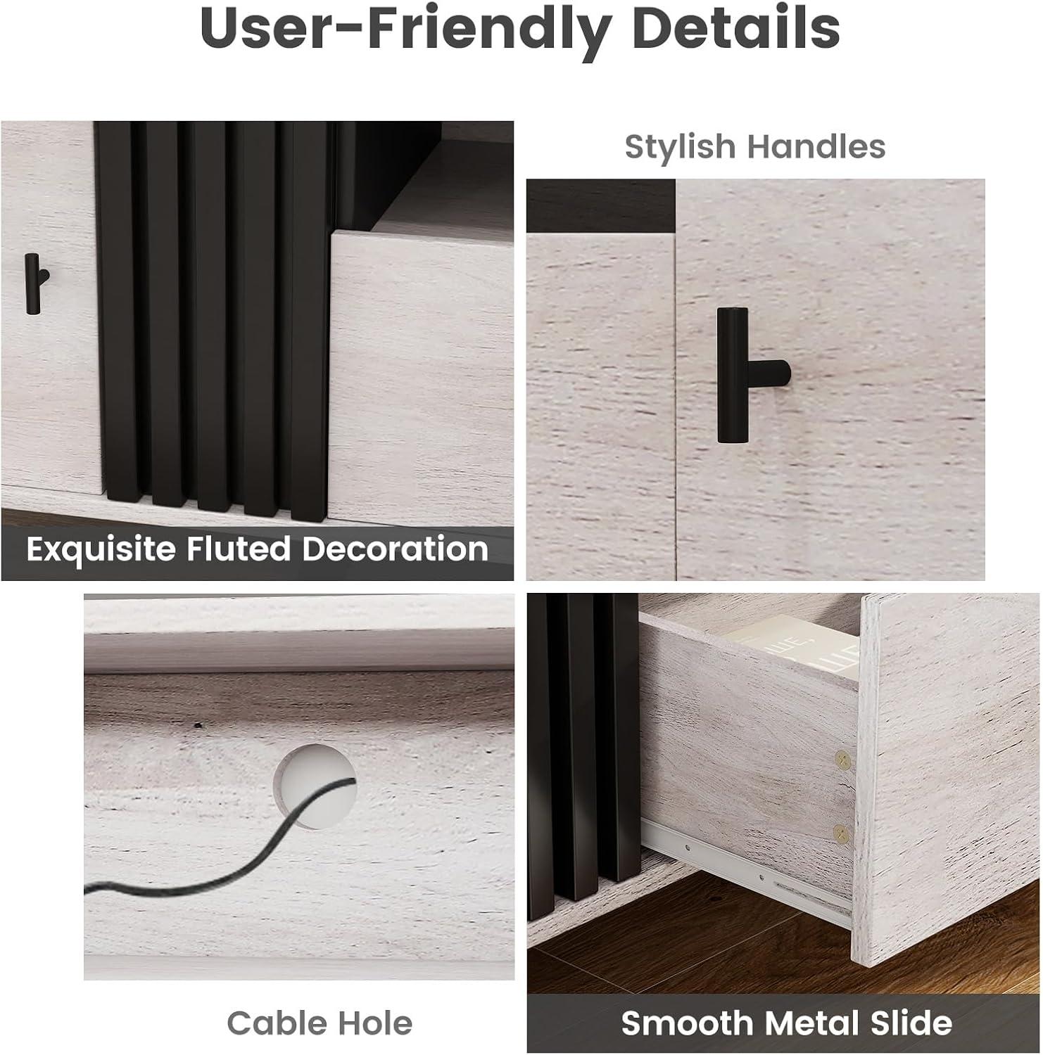 image:imageGiantex Mid Century Modern TV Stand for 6580 Inch TV Large Entertainment Center with Storage Drawer 2 Side Cabinet ampOpen Shelf Wood TV Console Table for Bedroom Living Room