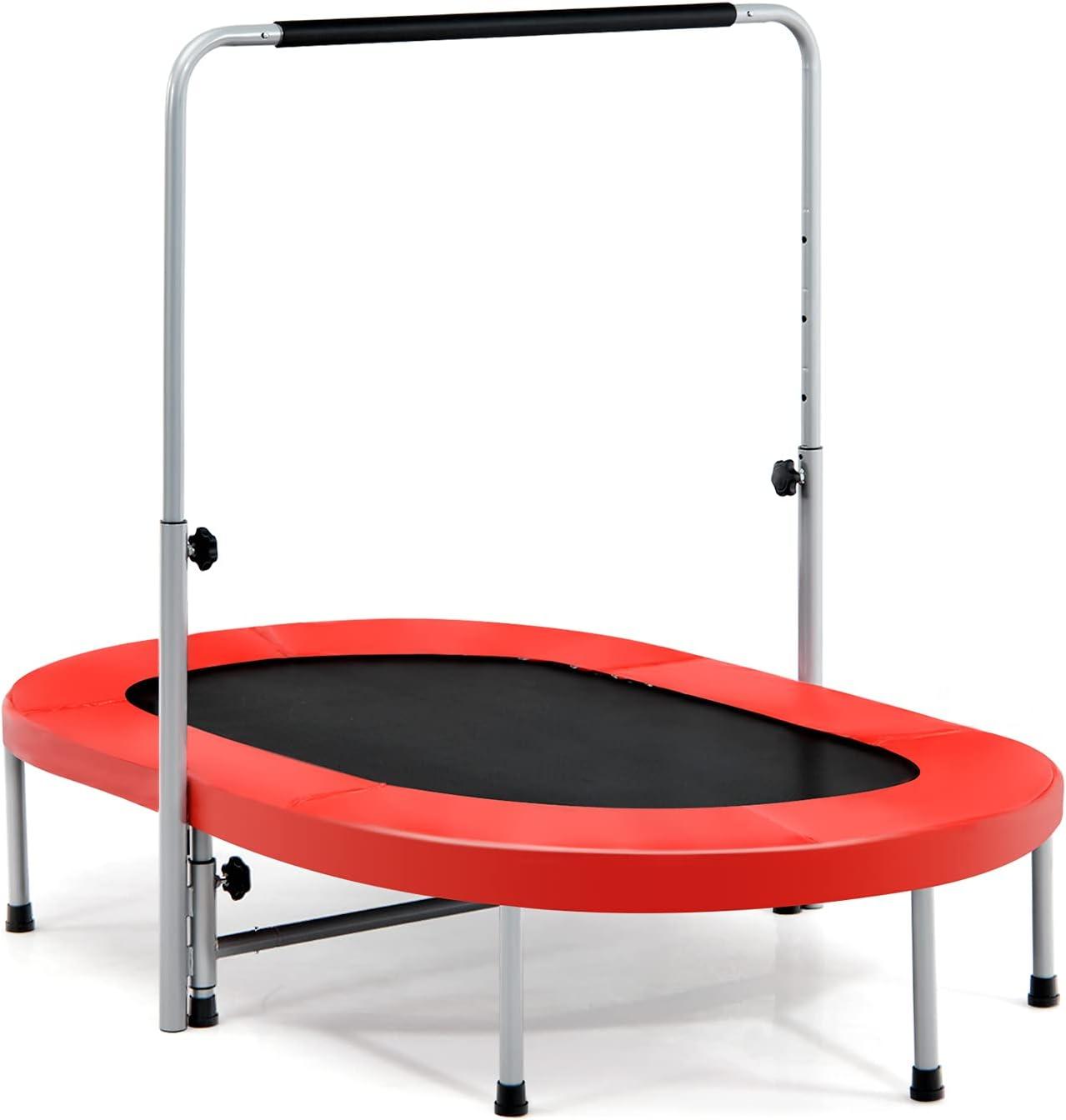 image:imageGiantex Mini Trampoline 2 Persons Foldable Fitness Trampoline w 5 Levels Height Adjustable Handle Max Load 330LBS Indoor Oval Rebounder Exercise Trampoline for Adult Kid Enjoy Parentchild Time