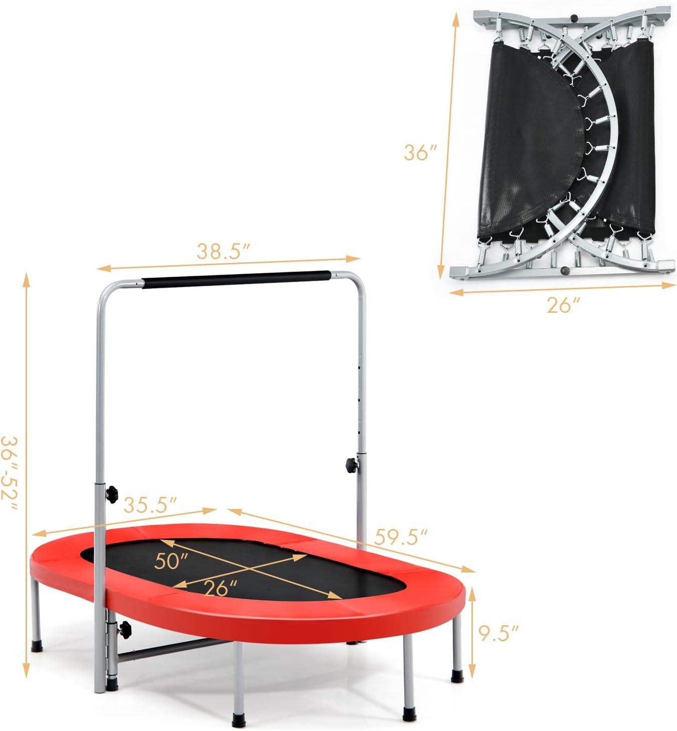 image:imageGiantex Mini Trampoline 2 Persons Foldable Fitness Trampoline w 5 Levels Height Adjustable Handle Max Load 330LBS Indoor Oval Rebounder Exercise Trampoline for Adult Kid Enjoy Parentchild Time