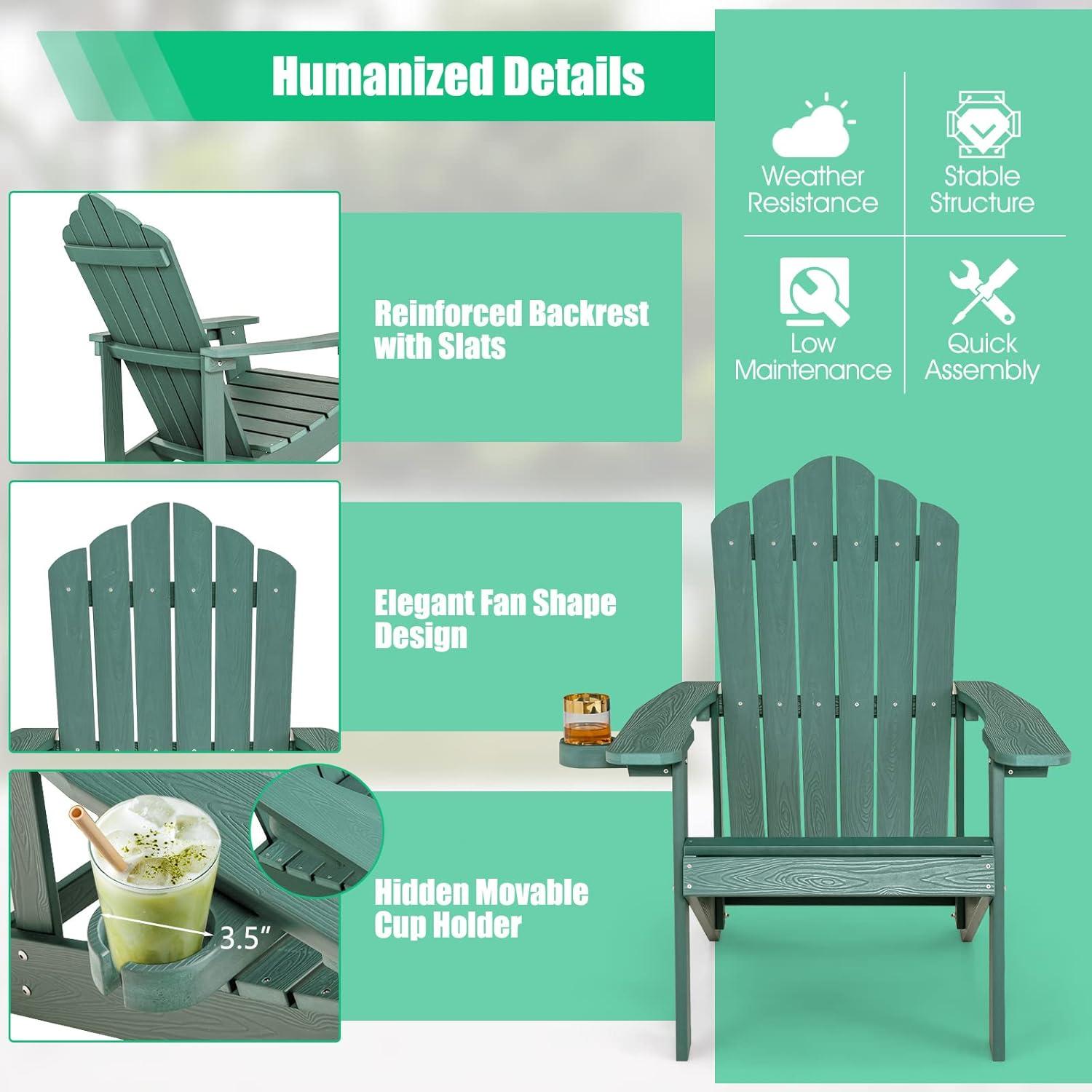 image:imageGiantex Outdoor Adirondack Chair Oversized Patio Chairs wHidden Cup Holder Realistic Wood Grain 380 LBS Weight Capacity Weather Resistant Firepit Chairs for Backyard Garden 4 BlackGreen yellow