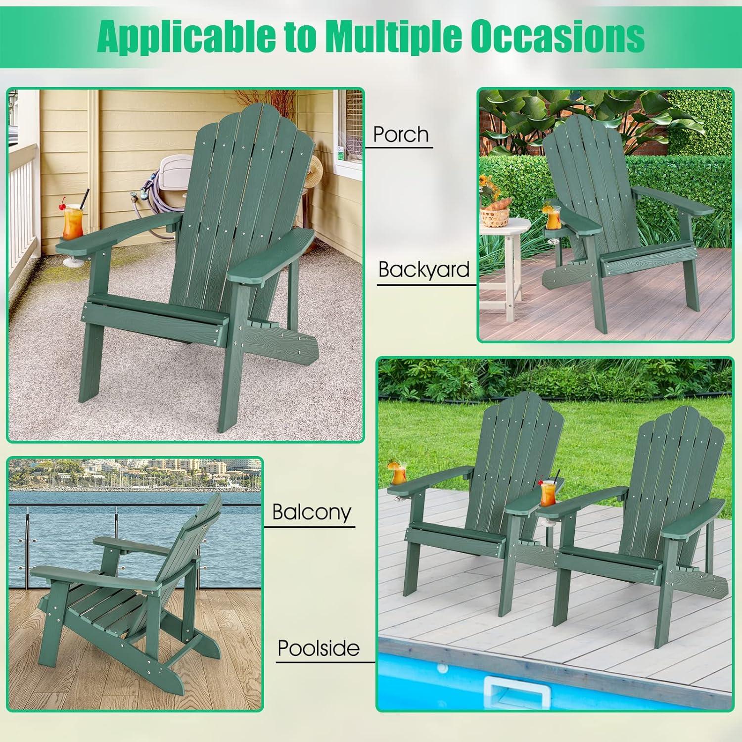 image:imageGiantex Outdoor Adirondack Chair Oversized Patio Chairs wHidden Cup Holder Realistic Wood Grain 380 LBS Weight Capacity Weather Resistant Firepit Chairs for Backyard Garden 4 BlackDark Green