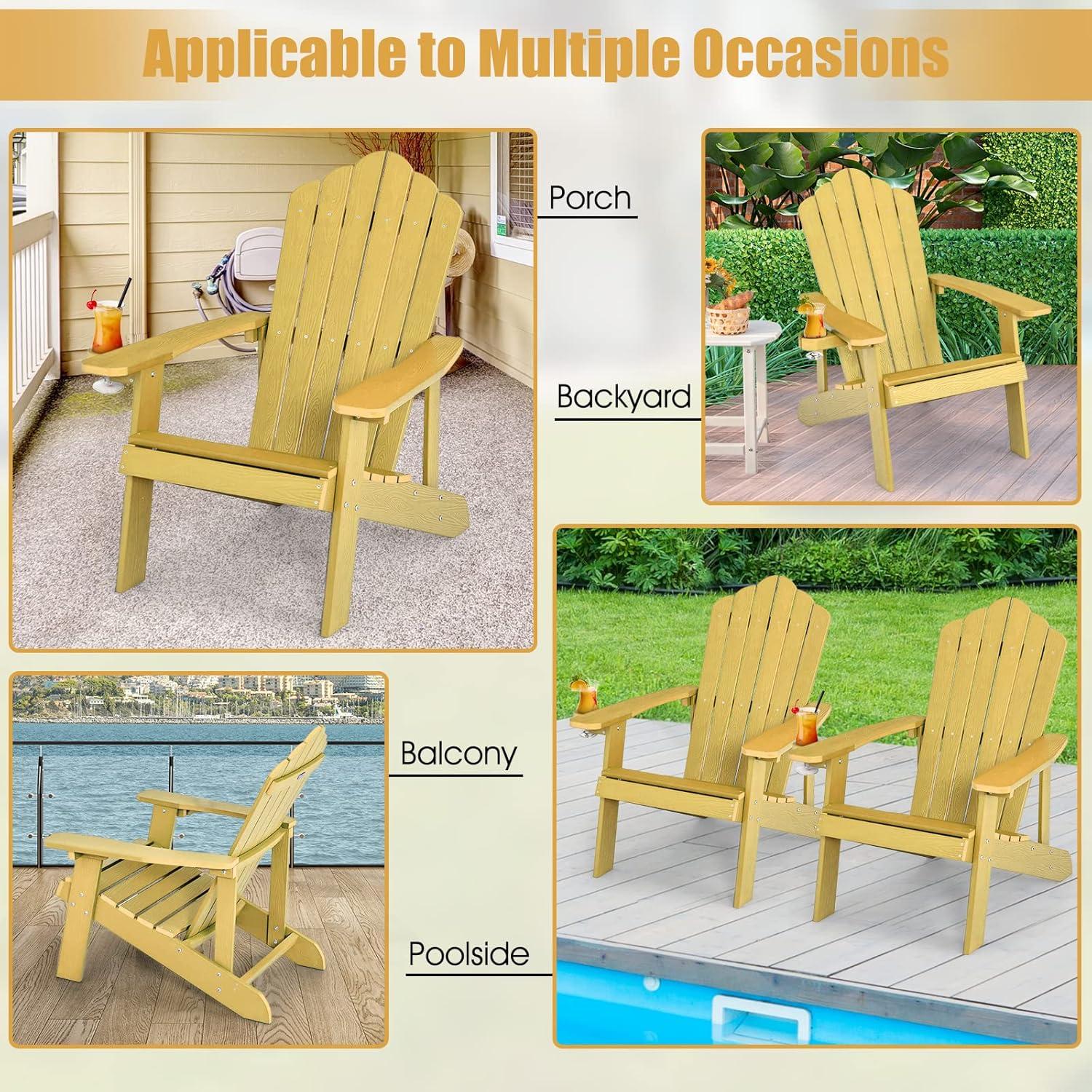 image:imageGiantex Outdoor Adirondack Chair Oversized Patio Chairs wHidden Cup Holder Realistic Wood Grain 380 LBS Weight Capacity Weather Resistant Firepit Chairs for Backyard Garden 4 BlackGreen yellow