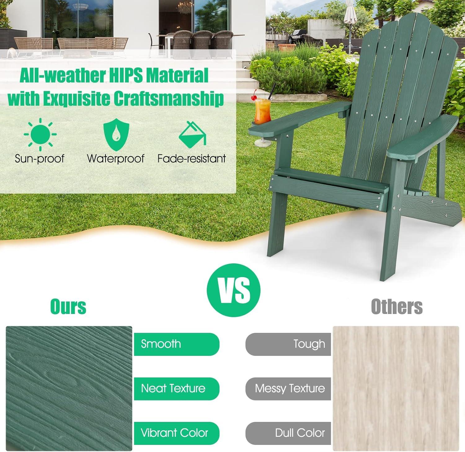 image:imageGiantex Outdoor Adirondack Chair Oversized Patio Chairs wHidden Cup Holder Realistic Wood Grain 380 LBS Weight Capacity Weather Resistant Firepit Chairs for Backyard Garden 4 BlackDark Green