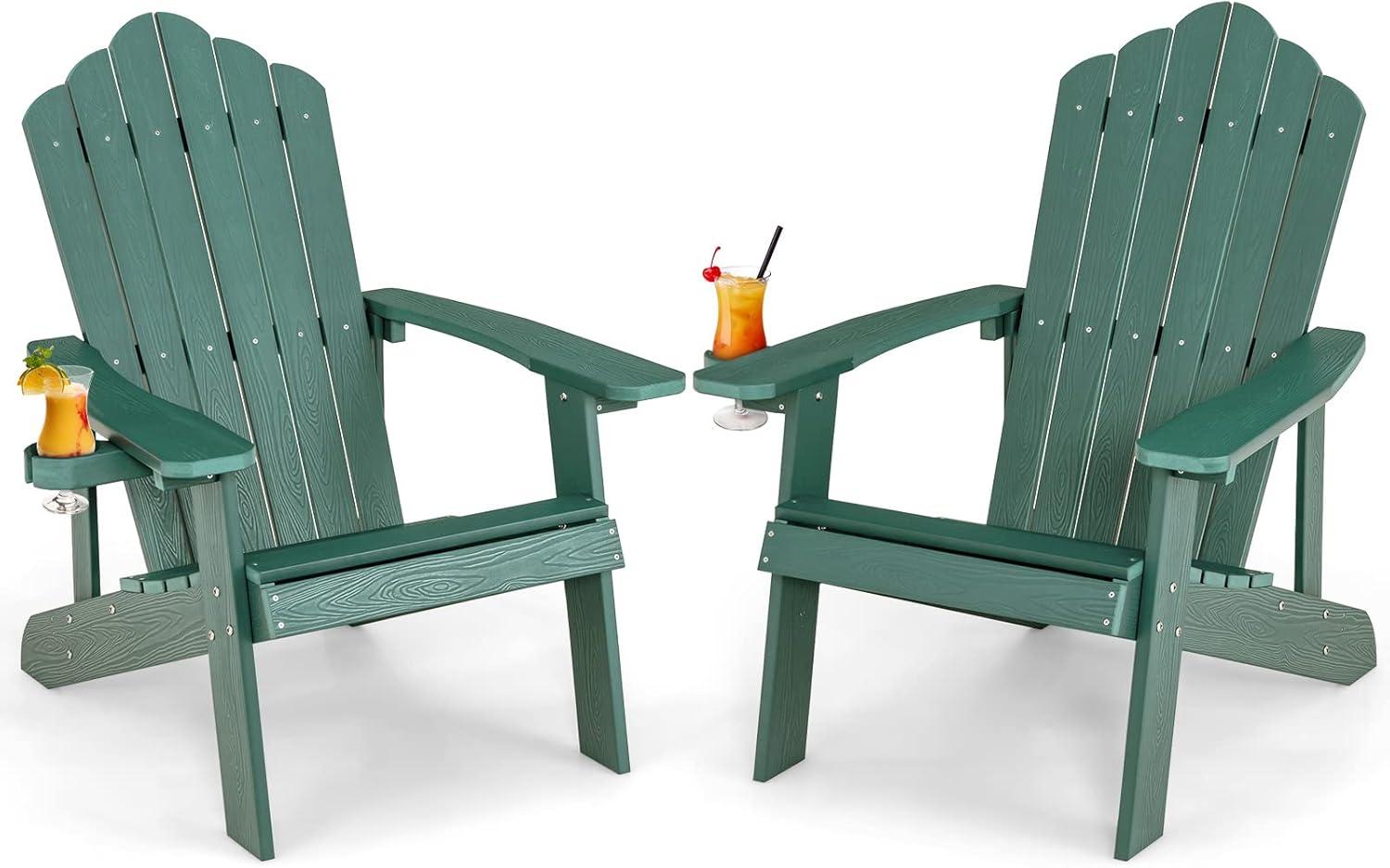 image:imageGiantex Outdoor Adirondack Chair Oversized Patio Chairs wHidden Cup Holder Realistic Wood Grain 380 LBS Weight Capacity Weather Resistant Firepit Chairs for Backyard Garden 4 BlackDark Green