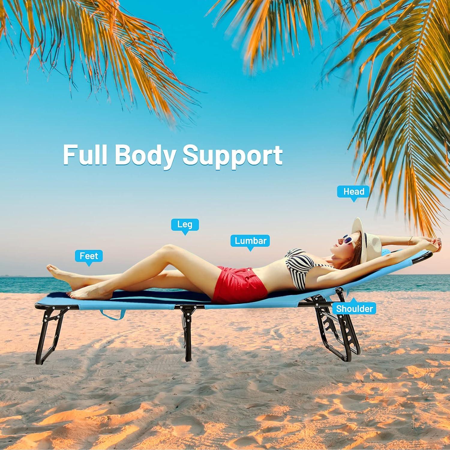 image:imageGiantex Outdoor Chaise Lounge Chair Folding Beach Chair with 5 Adjustable Positions Hole Detachable Pillow Hand Ropes Lounger for Sunbathing Poolside Yard Patio Lawn Chair 2 BeigeTurquoise