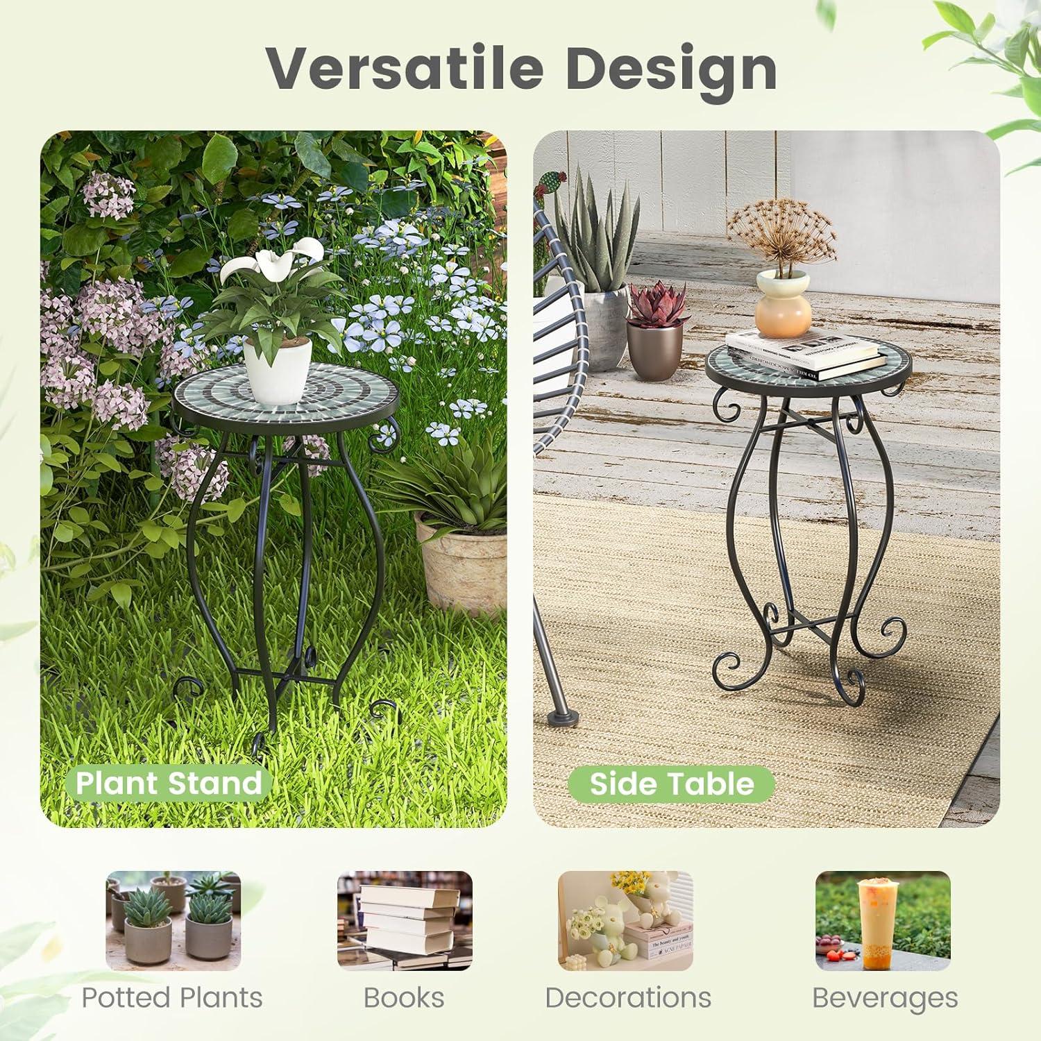 image:imageGiantex Outdoor Side Table Mosaic Patio Table 14inch Accent Table Plant Stand Indoor Ceramic Tile Top Metal Frame Small End Table Porch Beach Patio Garden Balcony PoolsideWave