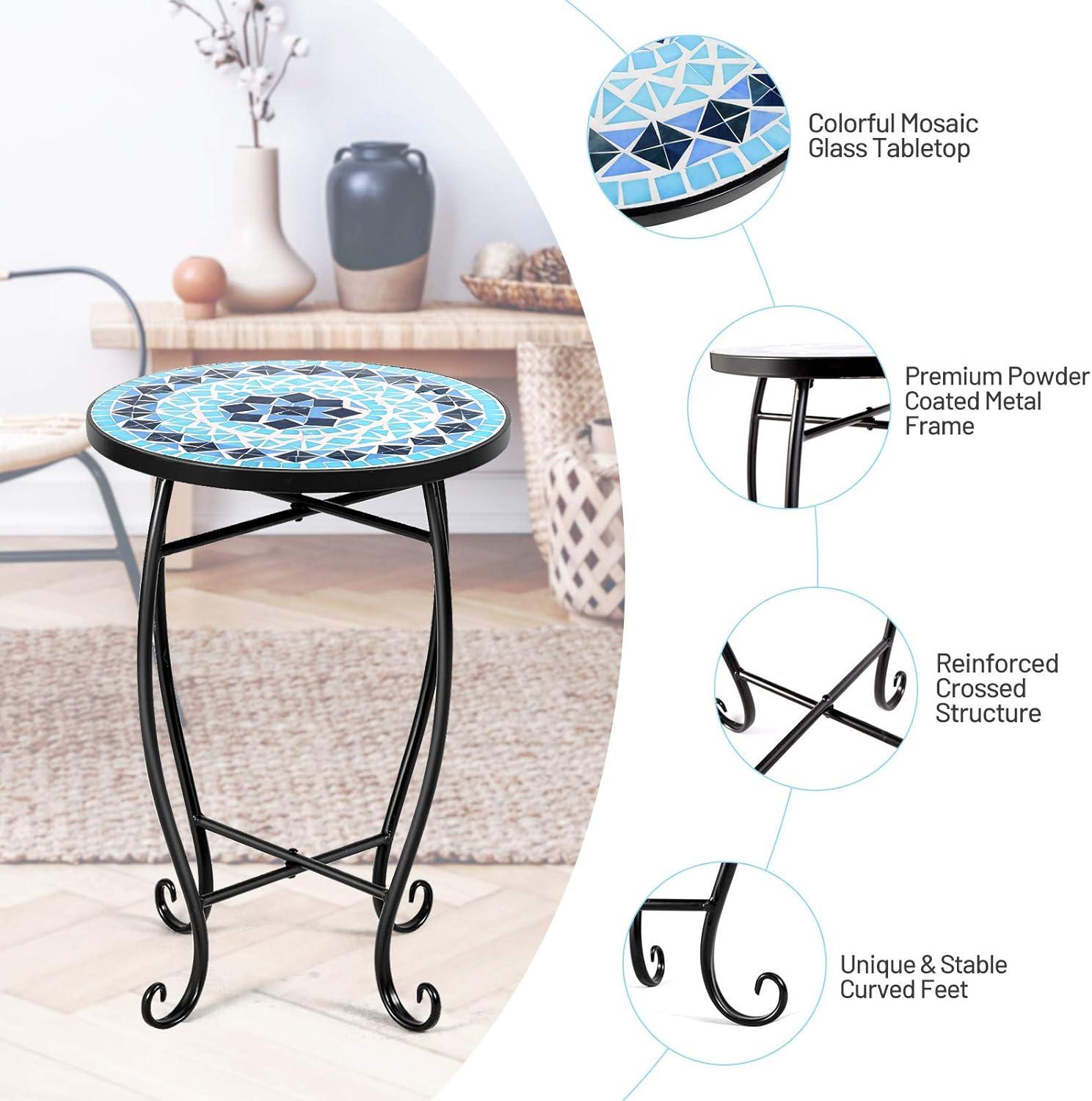 image:imageGiantex Outdoor Side Table Mosaic Patio Table 14inch Accent Table Plant Stand Indoor Ceramic Tile Top Metal Frame Small End Table Porch Beach Patio Garden Balcony PoolsideOcean