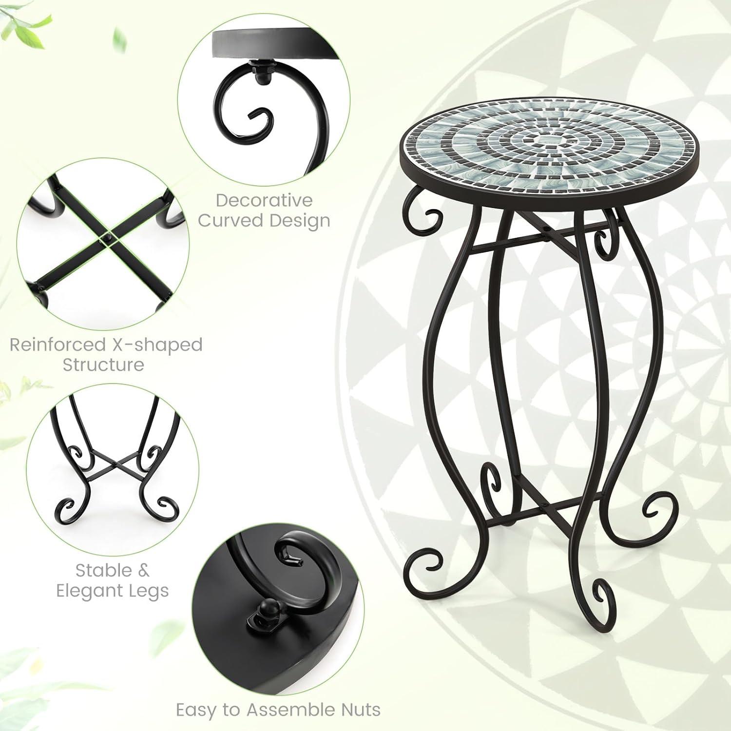 image:imageGiantex Outdoor Side Table Mosaic Patio Table 14inch Accent Table Plant Stand Indoor Ceramic Tile Top Metal Frame Small End Table Porch Beach Patio Garden Balcony PoolsideWave