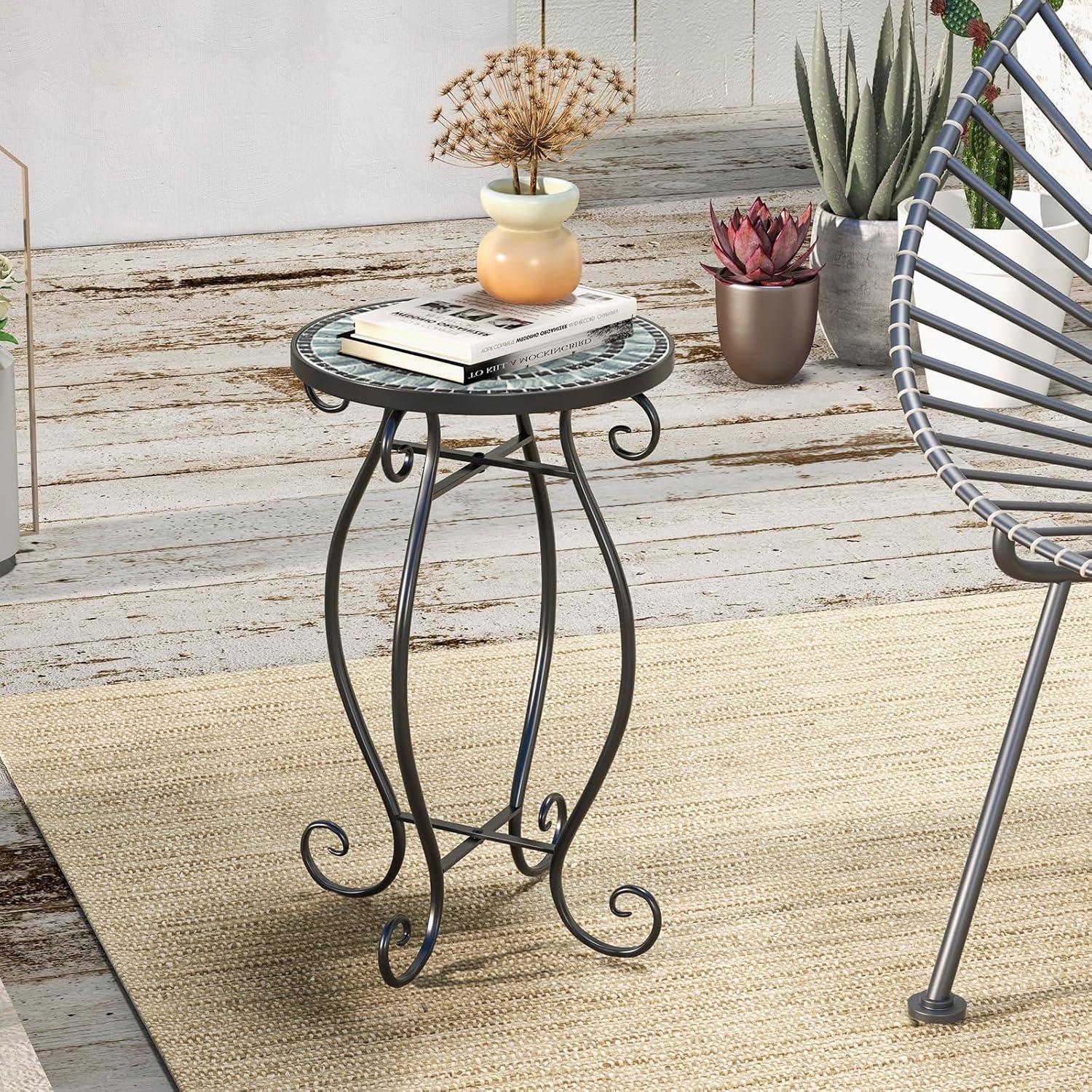 image:imageGiantex Outdoor Side Table Mosaic Patio Table 14inch Accent Table Plant Stand Indoor Ceramic Tile Top Metal Frame Small End Table Porch Beach Patio Garden Balcony PoolsideWave