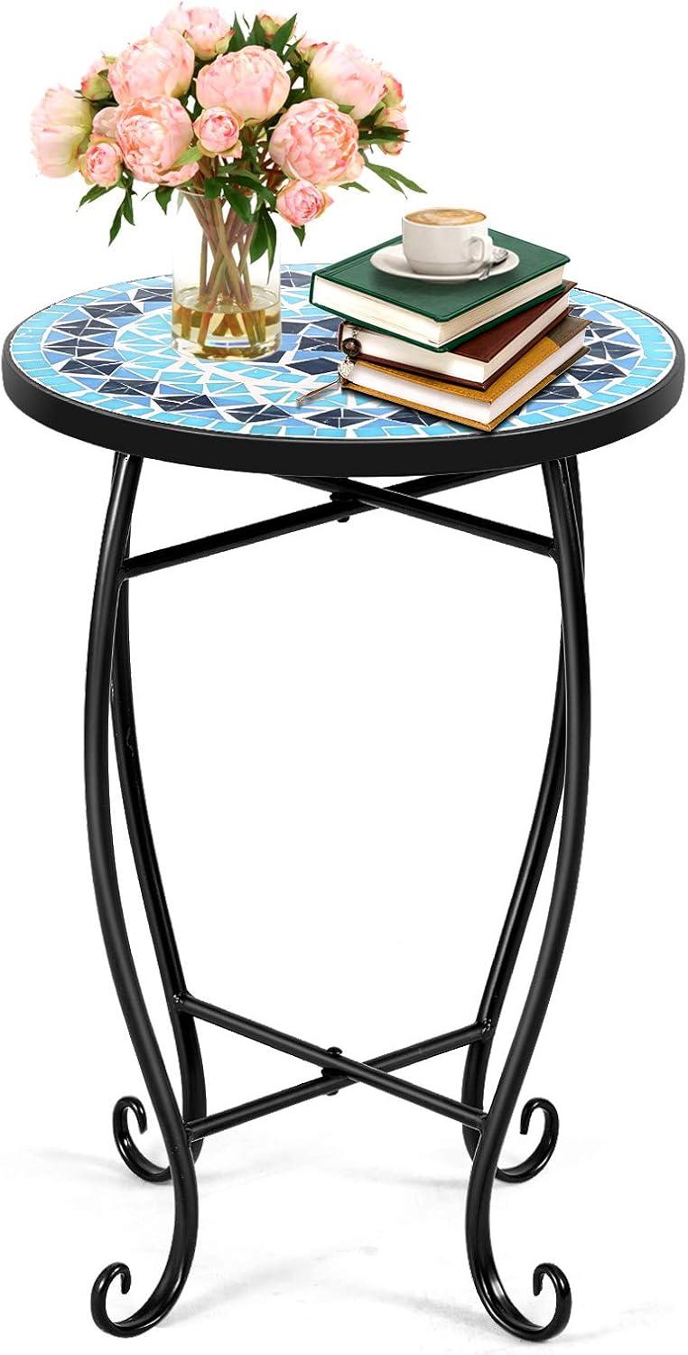 image:imageGiantex Outdoor Side Table Mosaic Patio Table 14inch Accent Table Plant Stand Indoor Ceramic Tile Top Metal Frame Small End Table Porch Beach Patio Garden Balcony PoolsideOcean